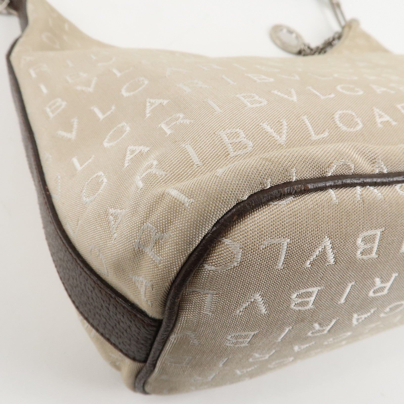 BVLGARI Logomania Canvas Leather Shoulder Bag Beige Dark Brown