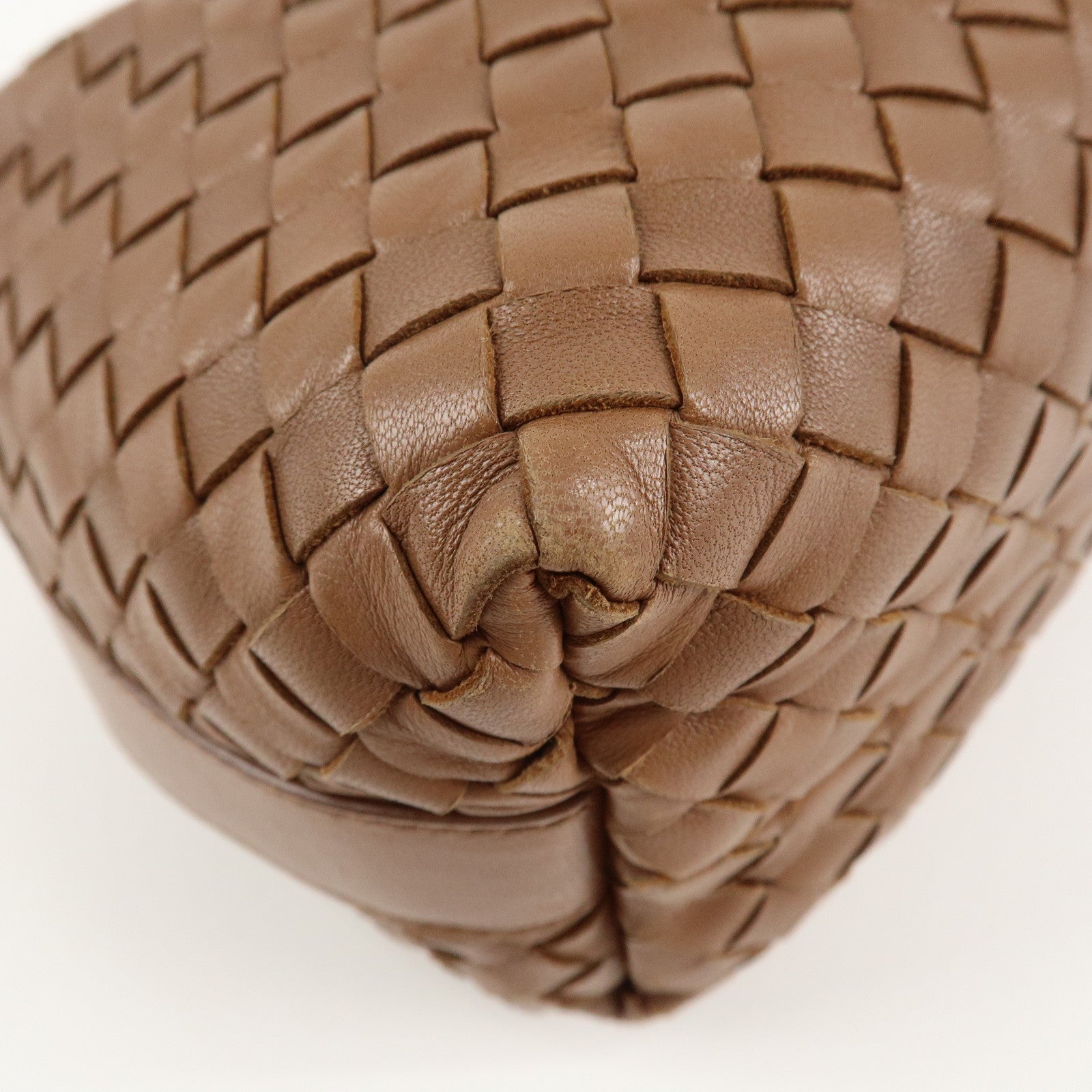 BOTTEGA VENETA Intrecciato Leather Hand Bag Gold HDW Brown Used