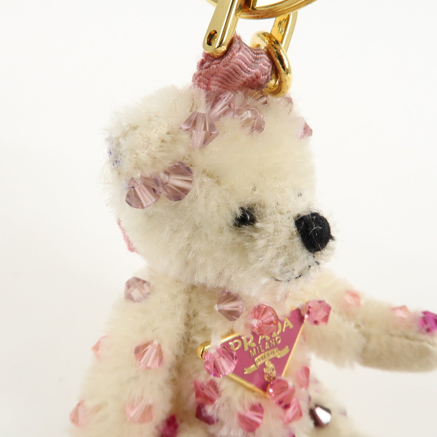 PRADA Metal Beads Teddy Bear Key Chain Key Holder 1AR877