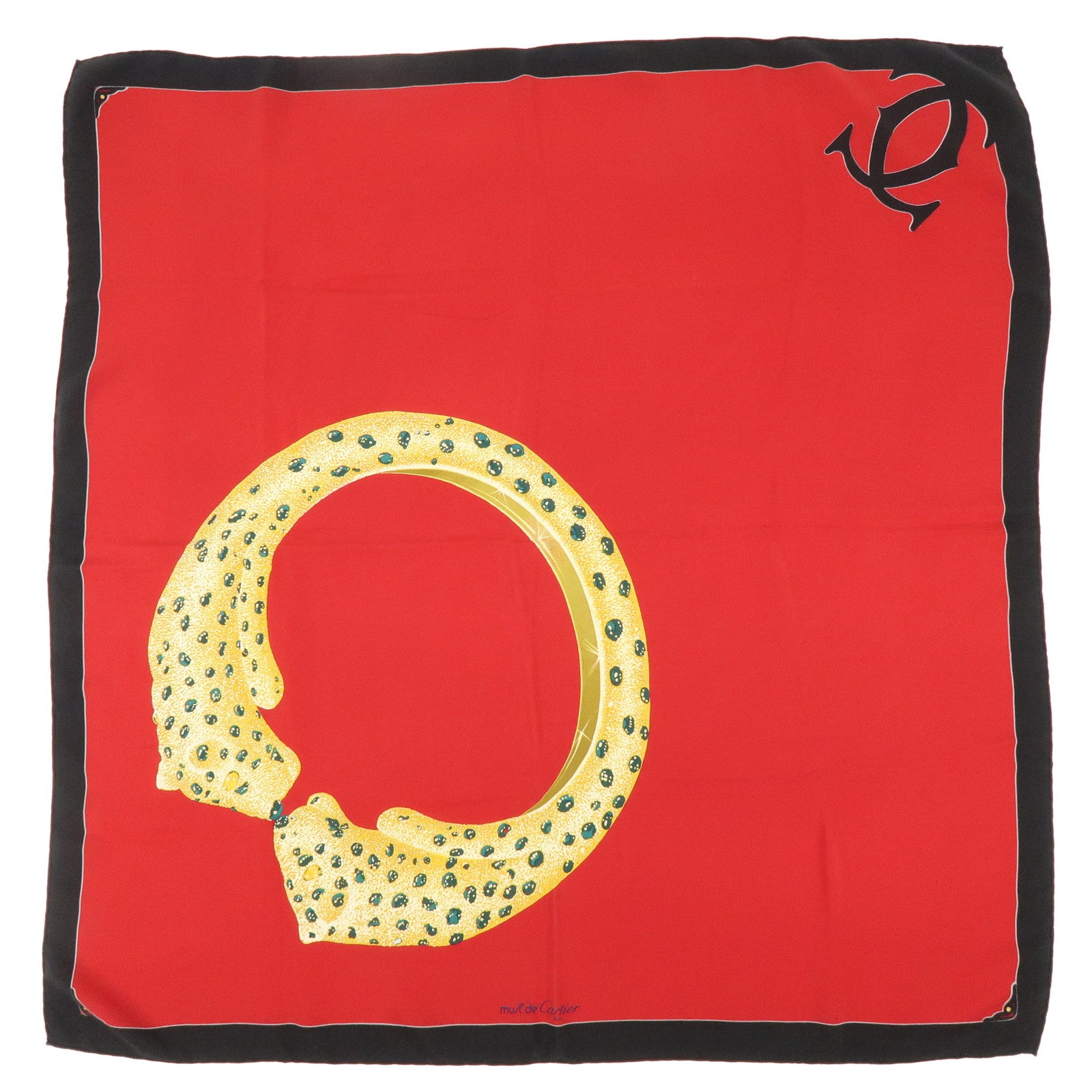 Cartier Silk 100% Scarf Ring Panthere Red Black
