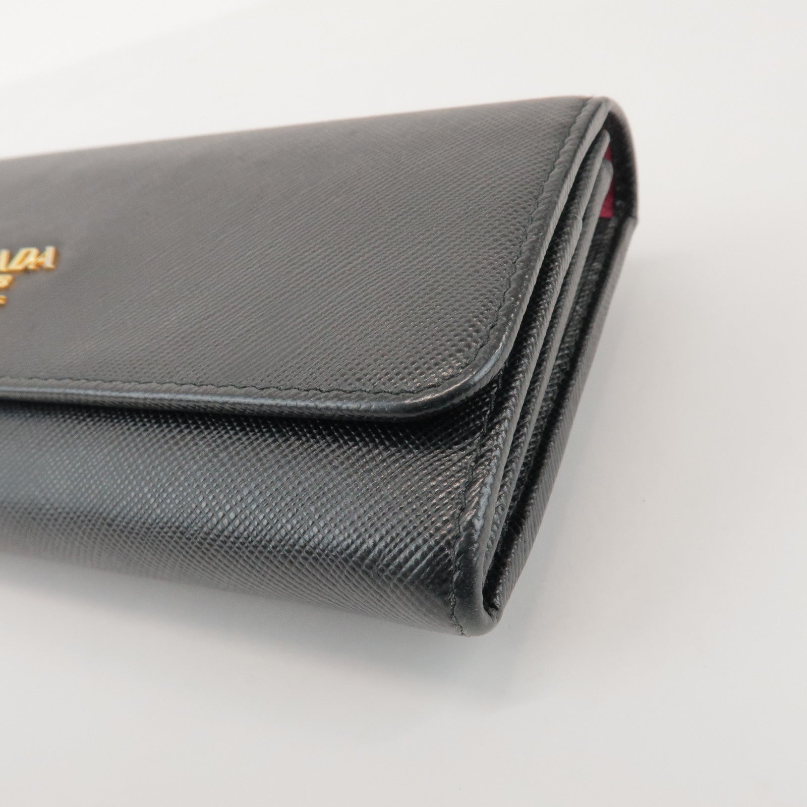 PRADA Logo Saffiano Leather Flap Bi-Fold Long Wallet Black
