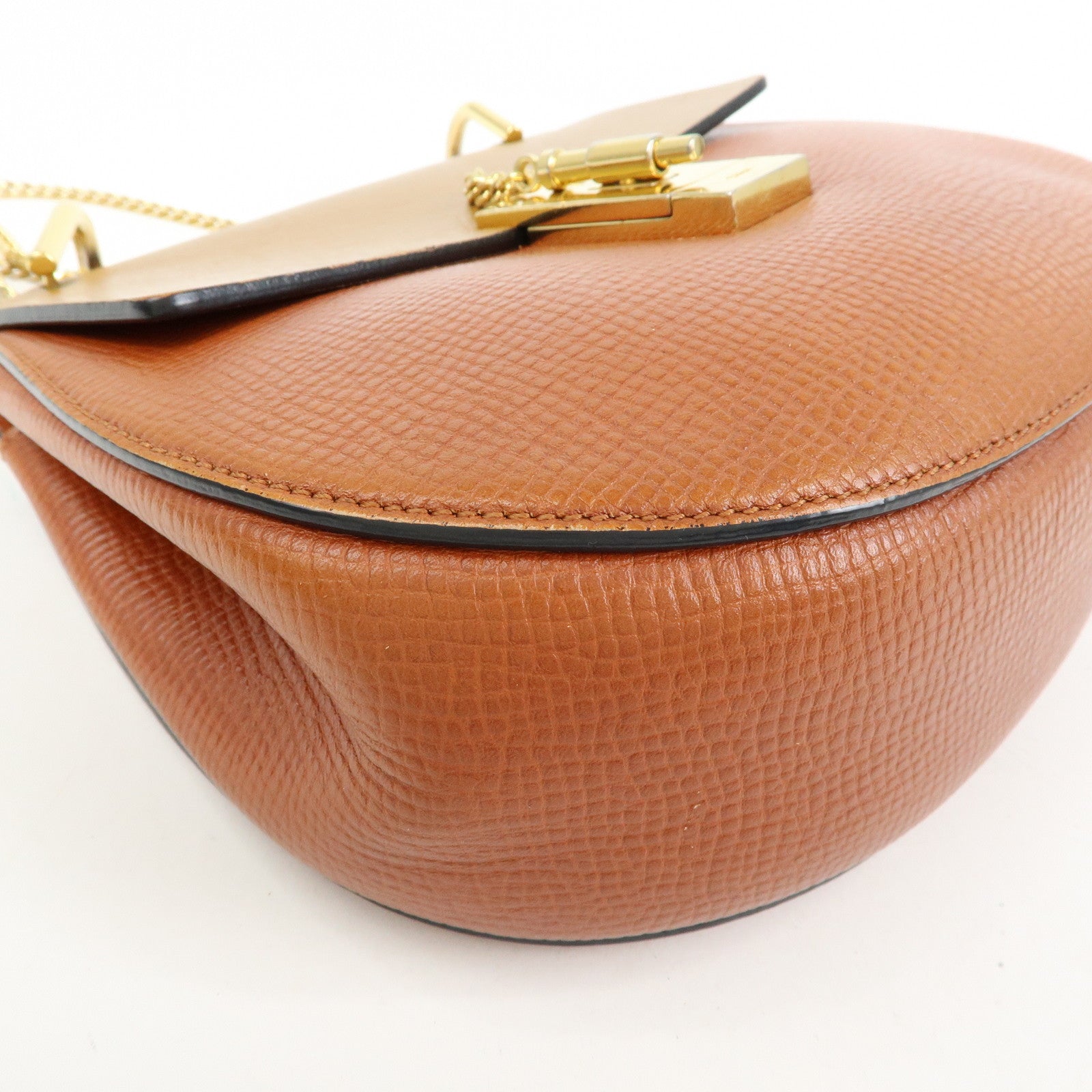 Chloe Drew Leather Chain Shoulder Bag Crossbody Bag Brown Gold