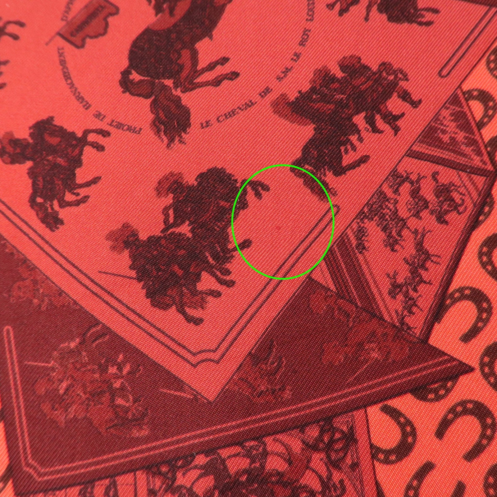 HERMES Carre 90 Silk 100% Scarf  Porte Bonheur Horse Pattern Red Used