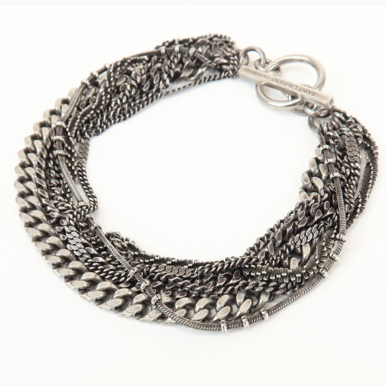 SAINT LAURENT Metal Chain Bracelet Silver