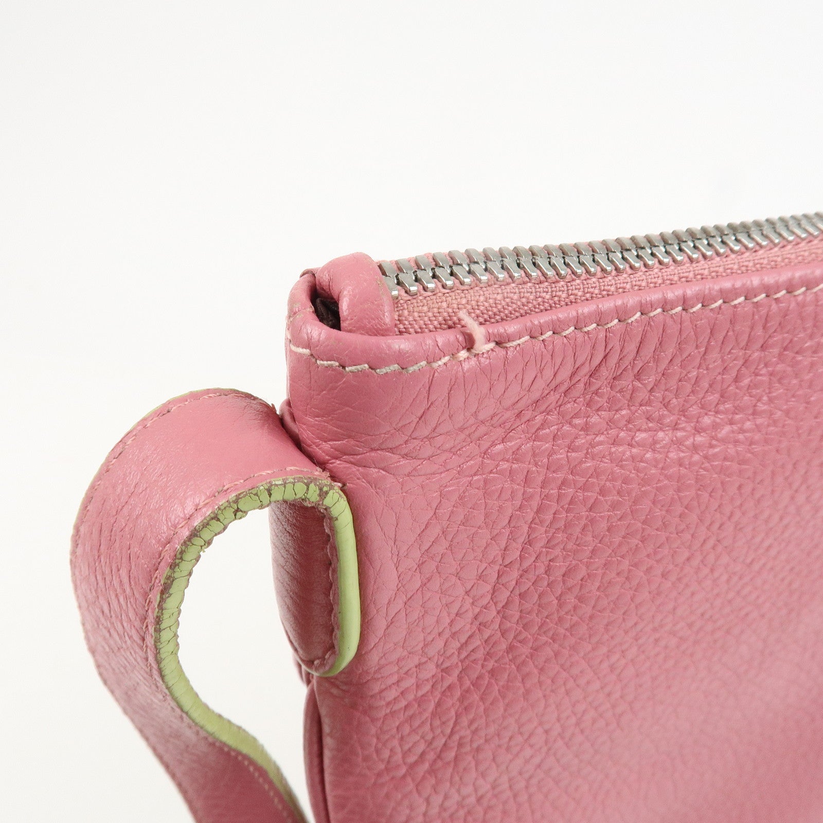 LOEWE Senda Leather Shoulder Bag Crossbody Bag Pink Light Green