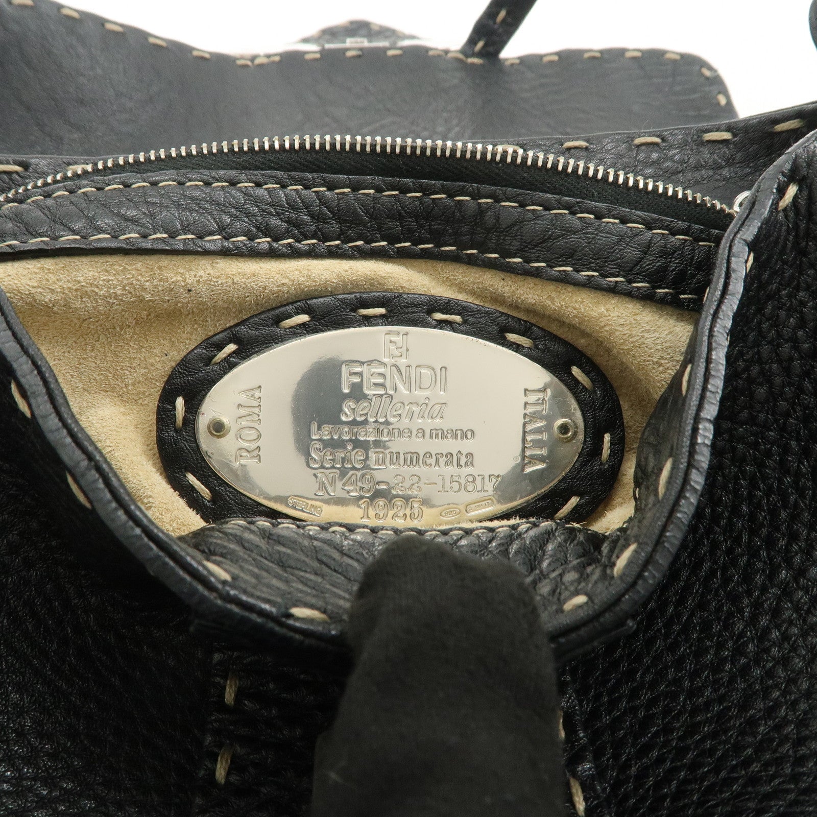 FENDI Seleria Leather Hand Bag Shoulder Bag Black 8BR430