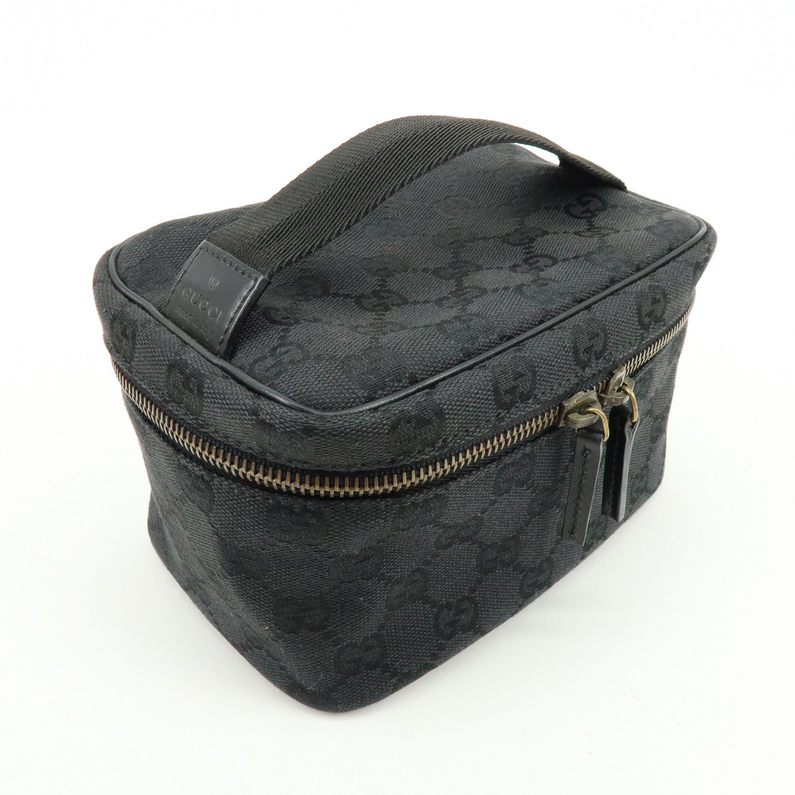 GUCCI GG Canvas Leather Vanity Case Cosmetic Pouch Black 106646
