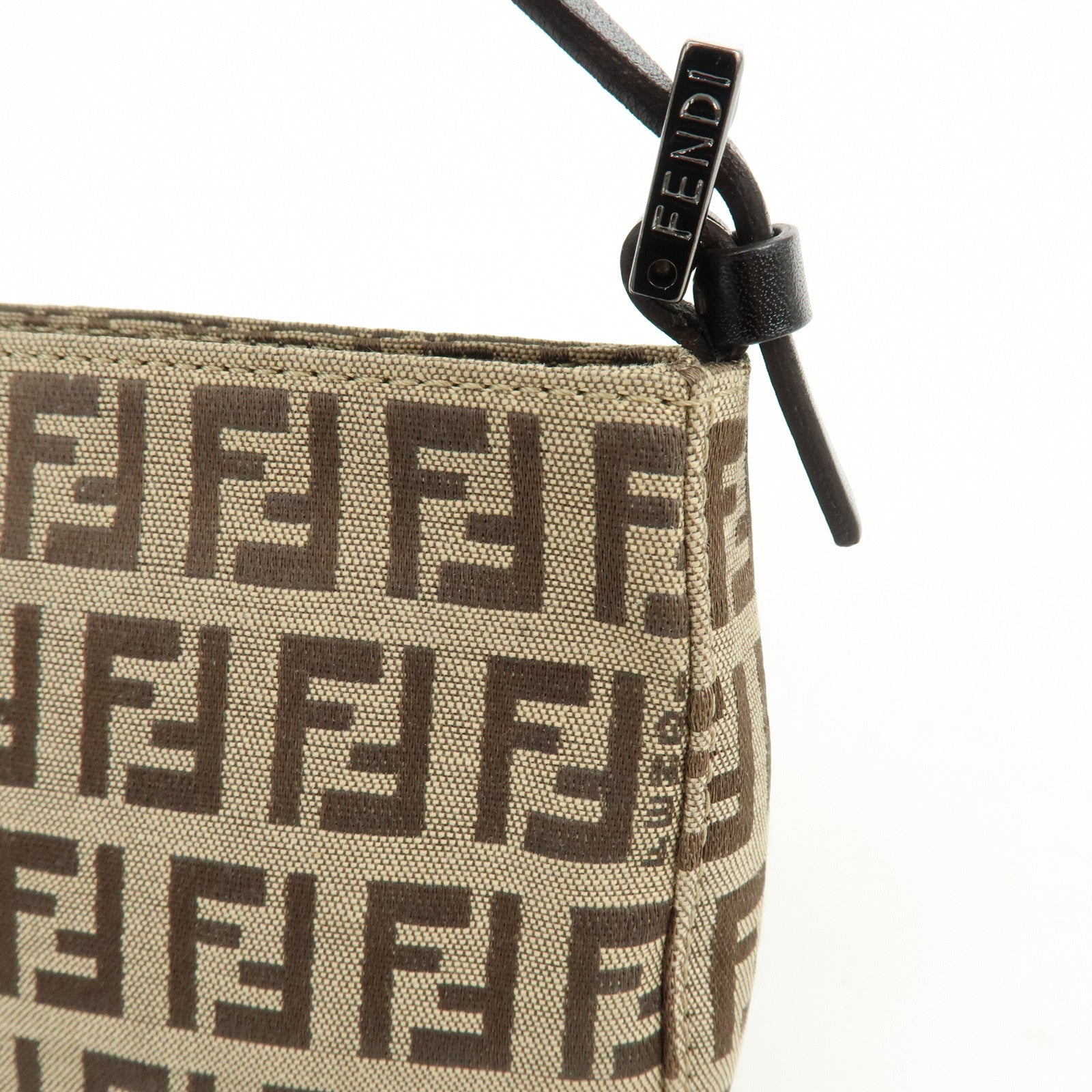 FENDI Zucchino Canvas Leather Hand Bag Brown Beige 8BR041