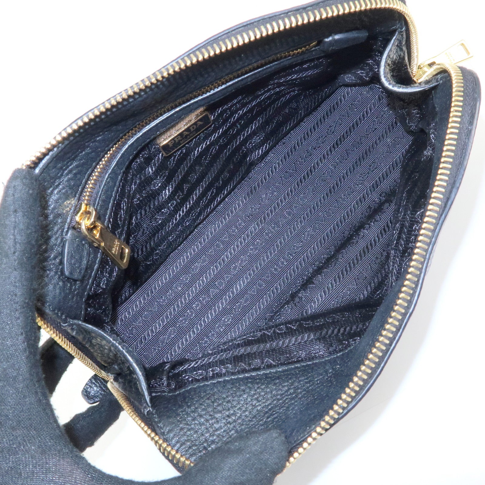 PRADA Logo Leather Cosmetic Pouch Clutch Black 1ND005
