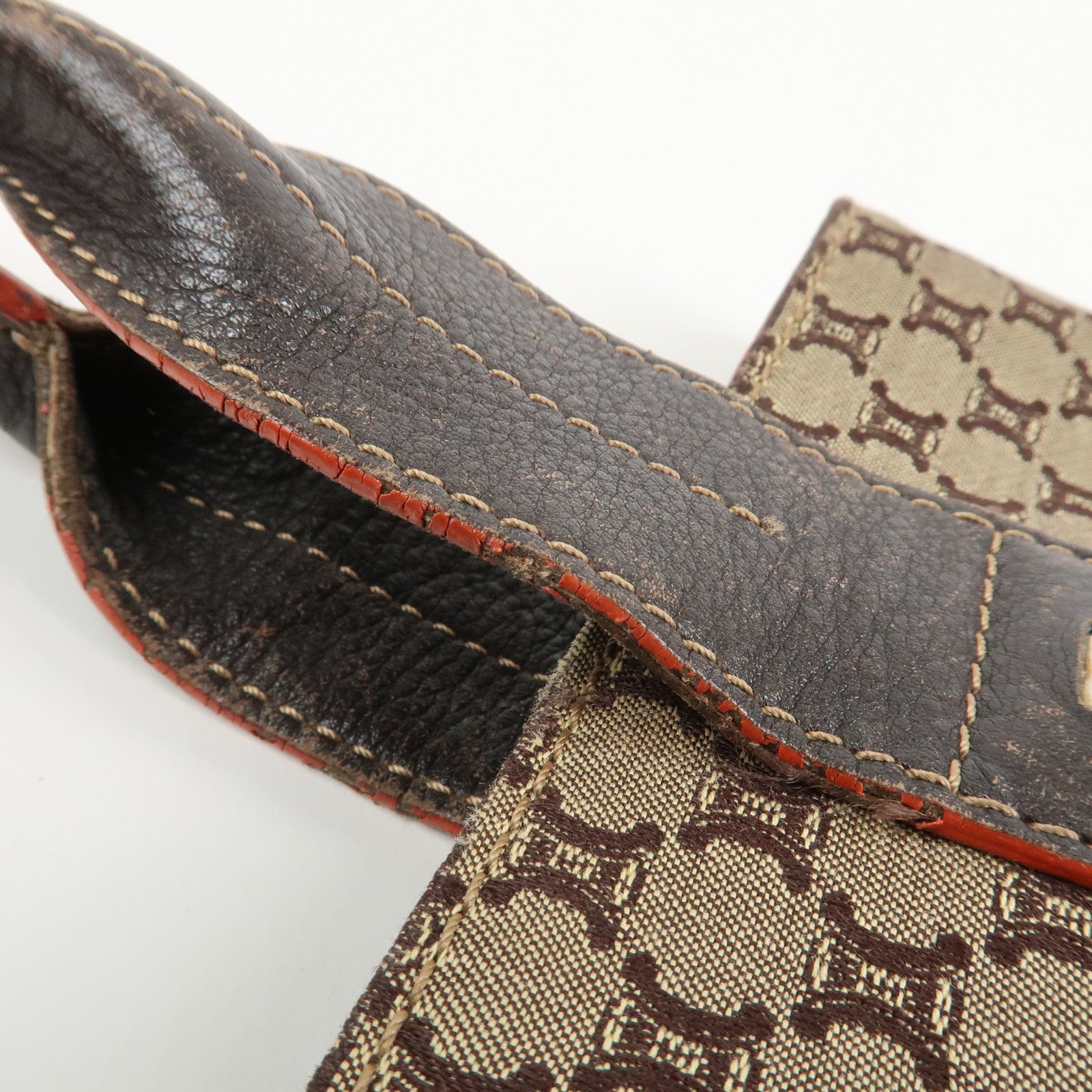 CELINE Macadam Canvas Leather Tote Bag Shoulder Bag Beige Brown