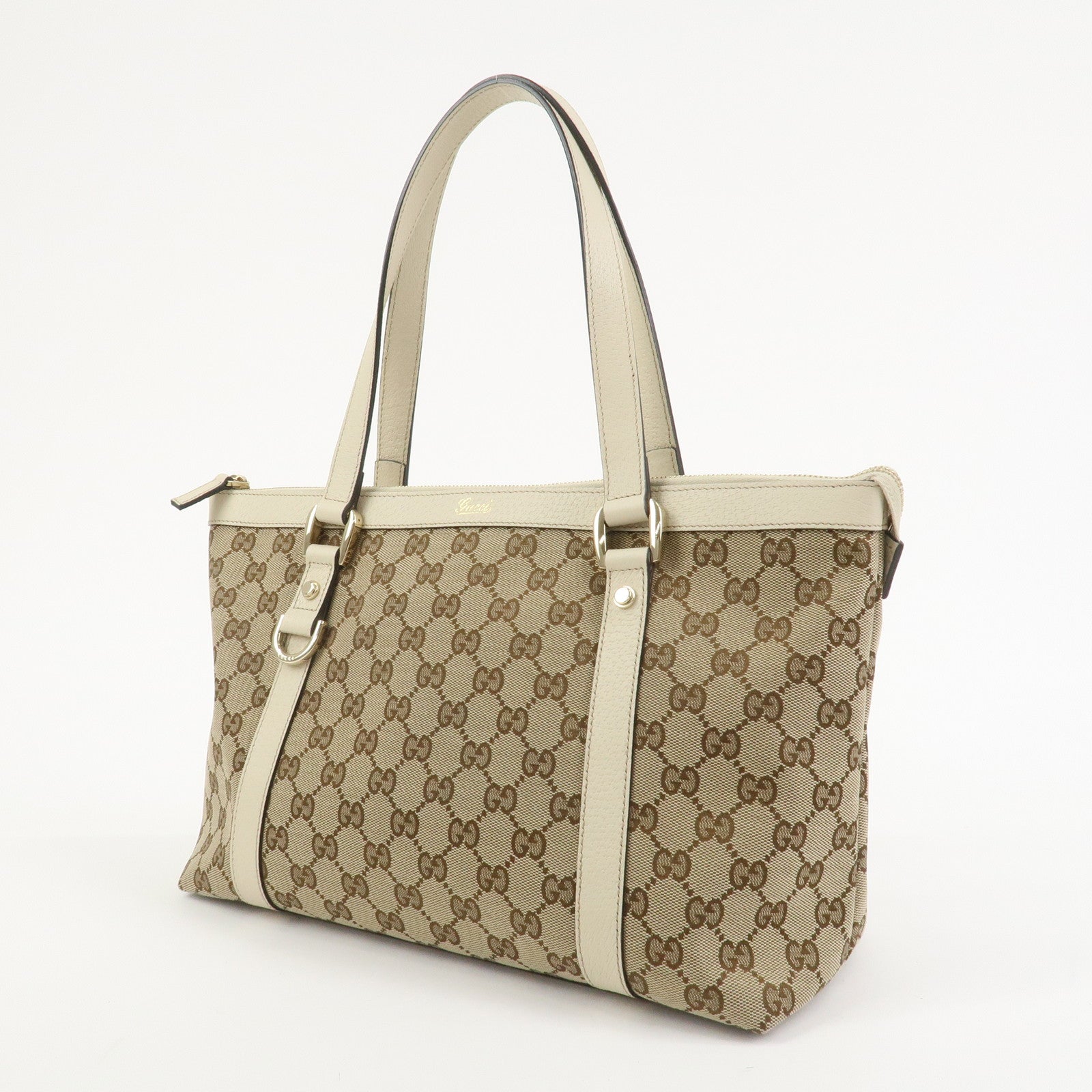 GUCCI Abbey GG Canvas Leather Tote Bag Hand Bag Brown Ivory 141470