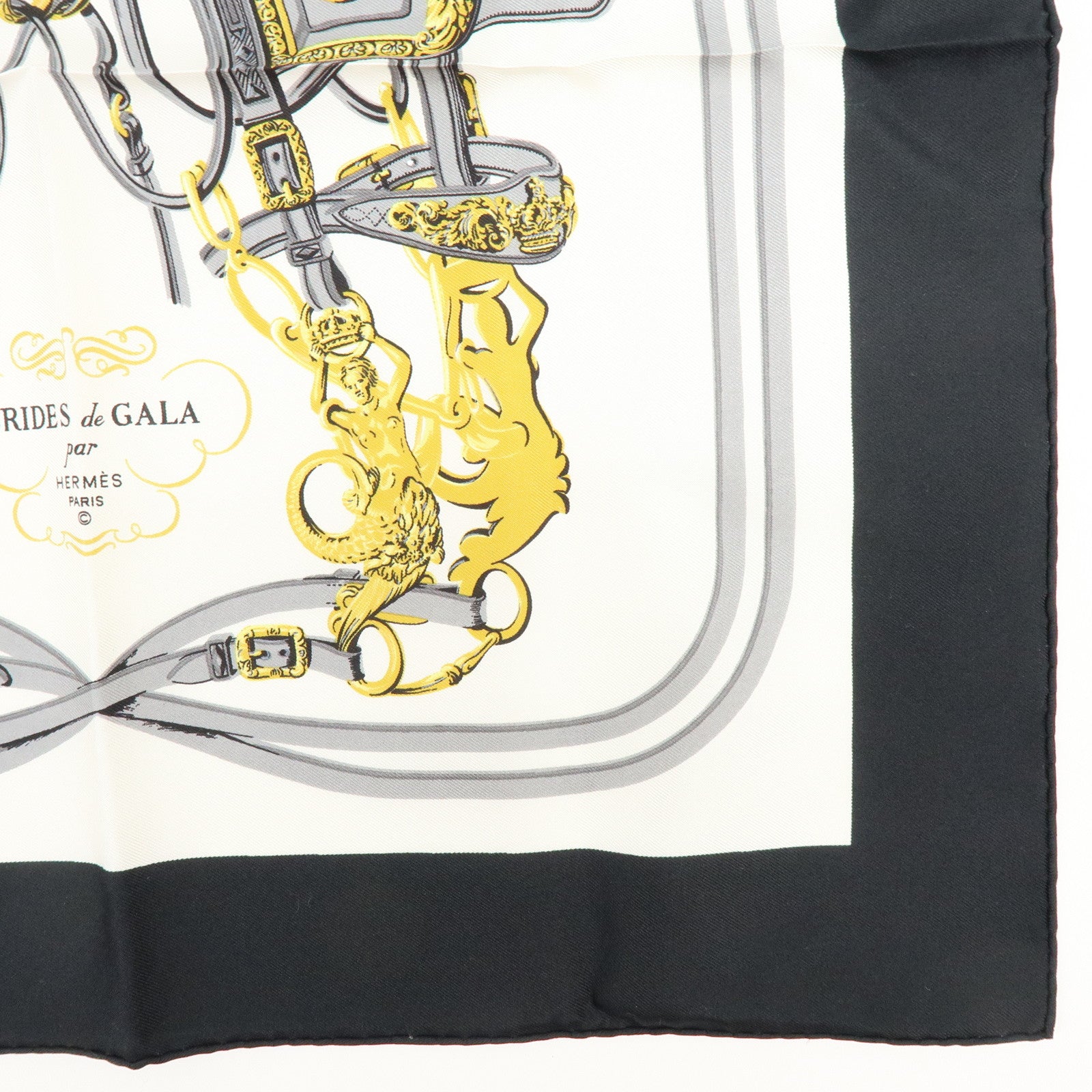HERMES Carre 42 Set of 2 Silk 100% Scarf Orange Gold Navy