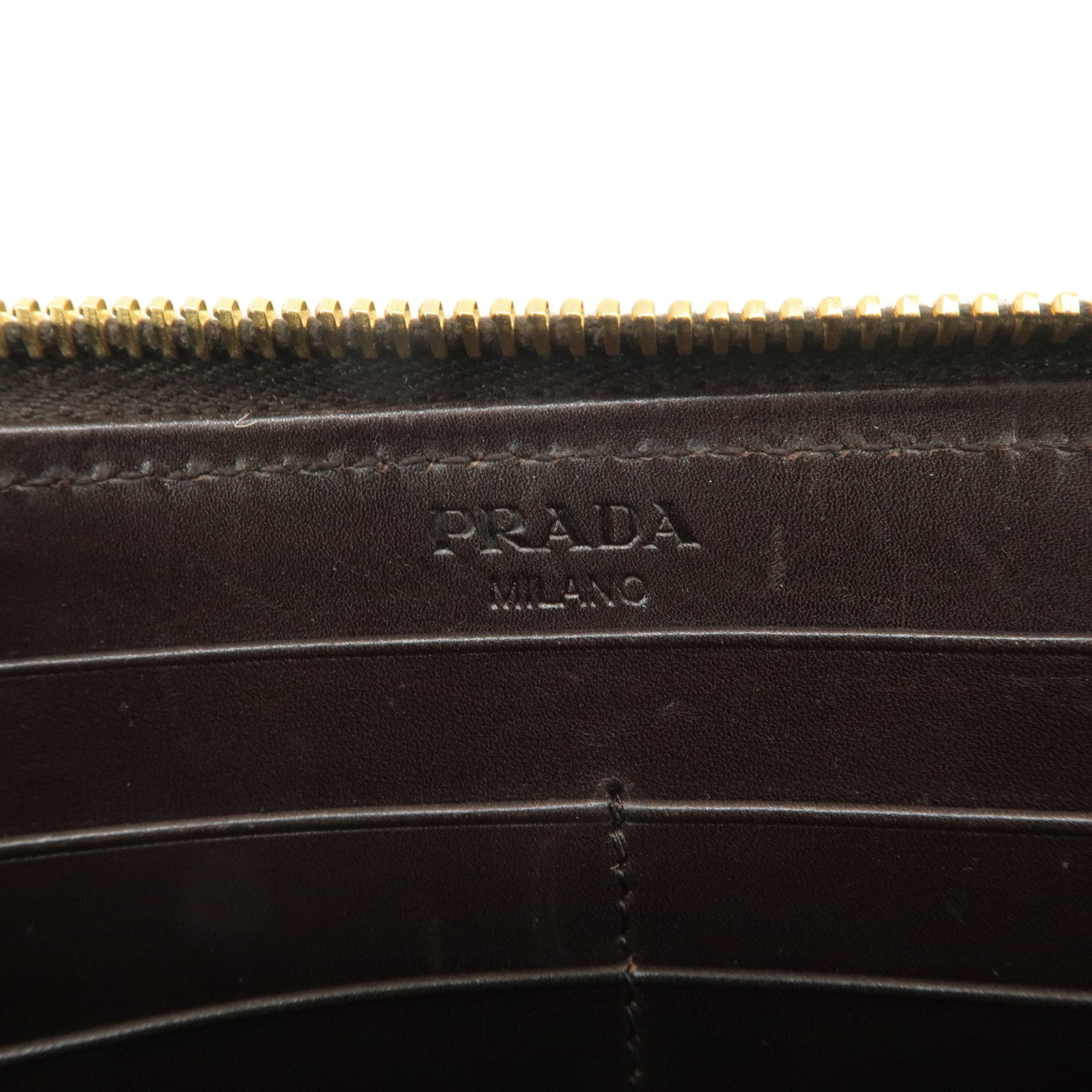 PRADA Unborn Calf Leather Round Zippy Wallet Beige Brown 1M0506
