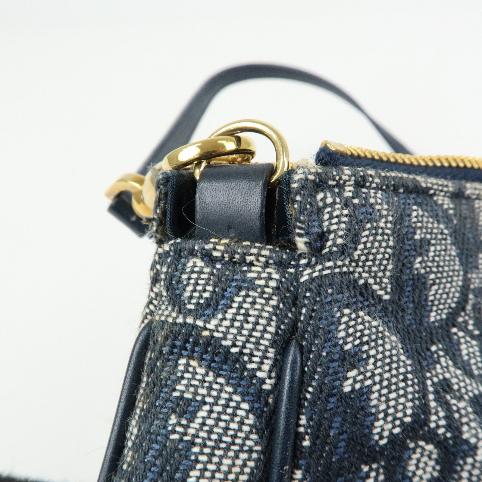 Christian Dior Trotter Jacguard Leather Saddle Bag Pouch Navy