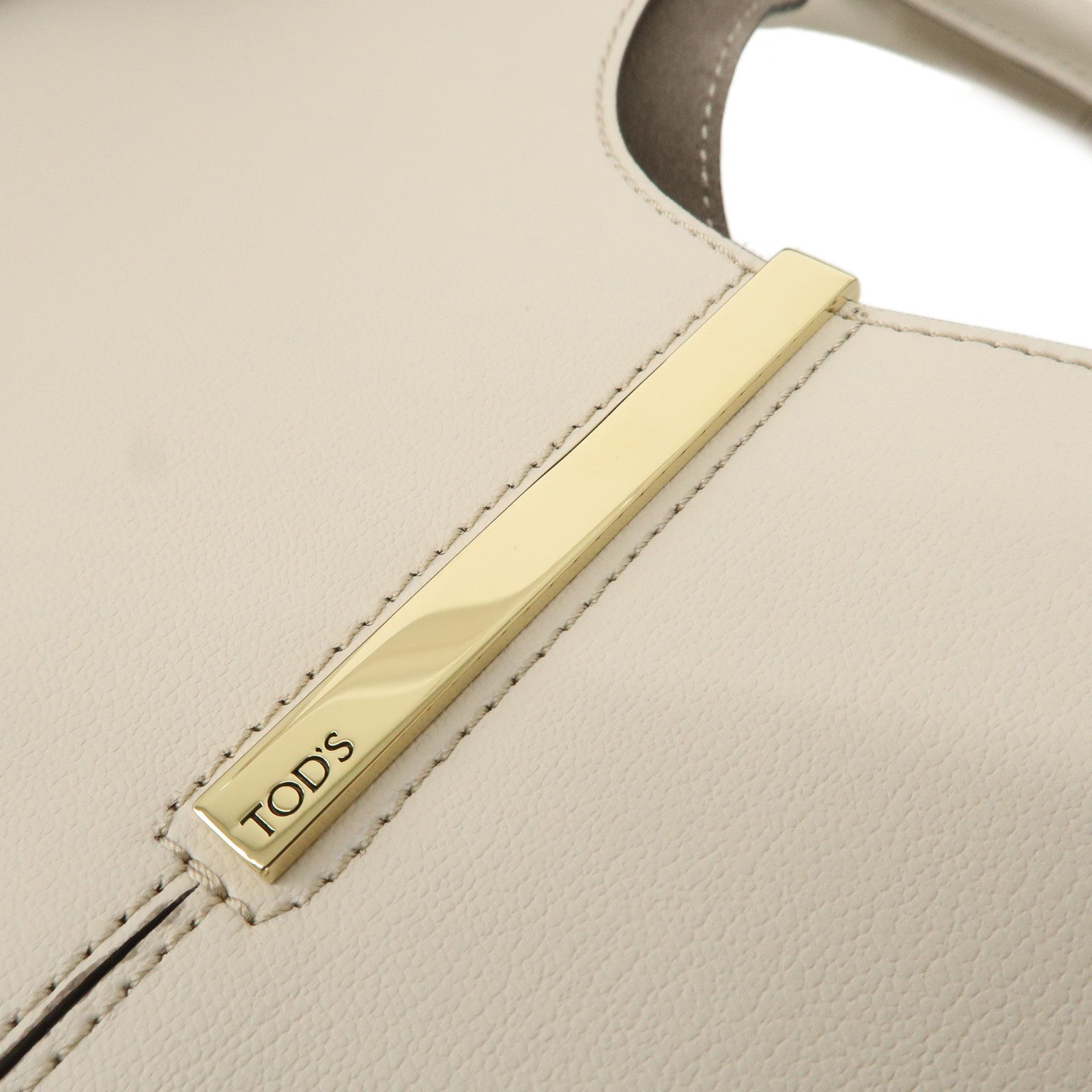 TOD’S Leather Mini 2Way Tote Bag Shoulder Bag Hand Bag Light Greige