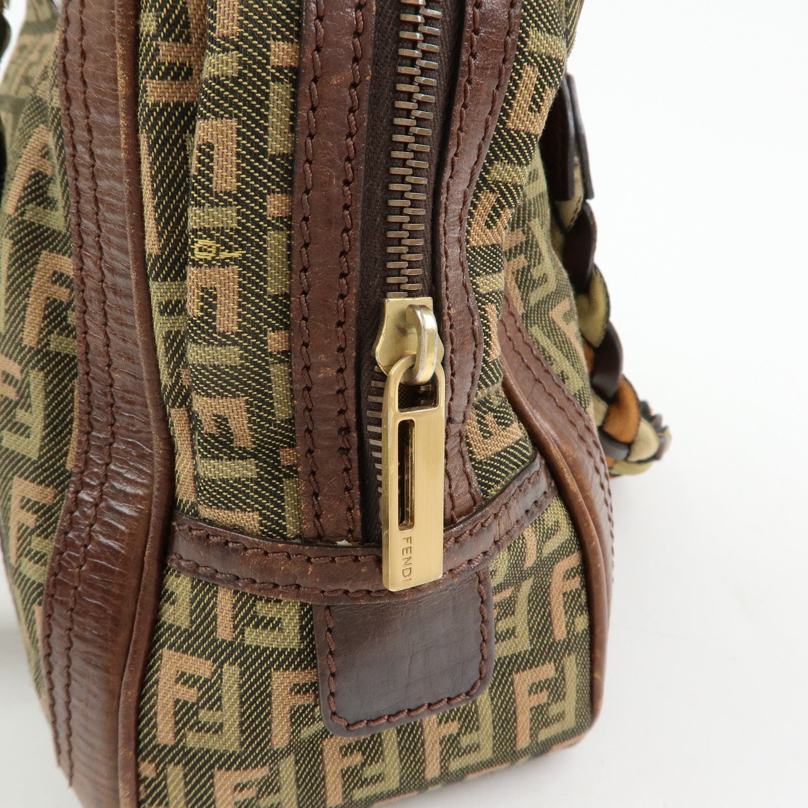 FENDI Zucchino Canvas Leather Mini Boston Bag Shoulder Bag 8BL075