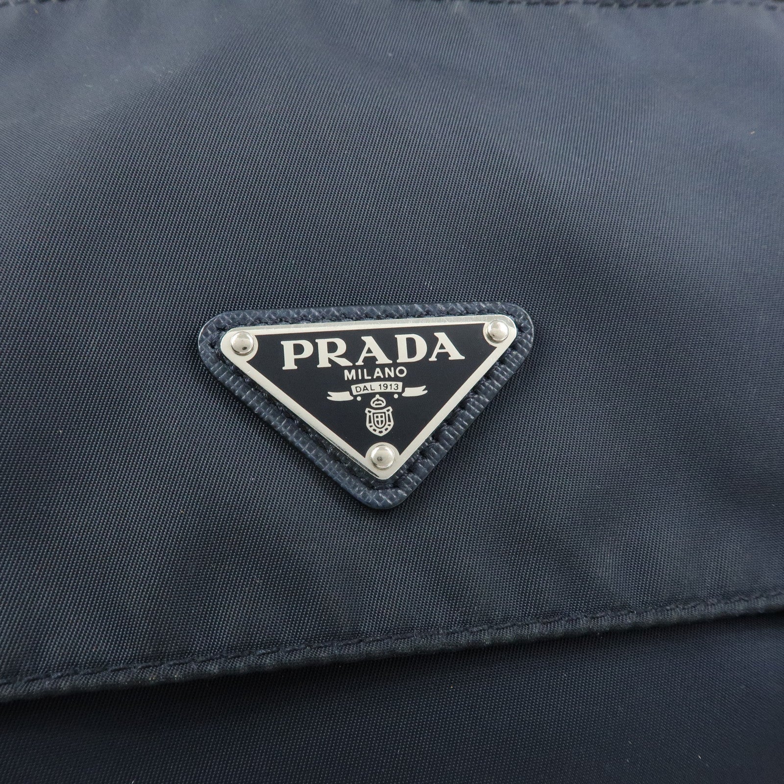 PRADA Triangle Logo Nylon Saffiano Leather Shoulder Bag Navy
