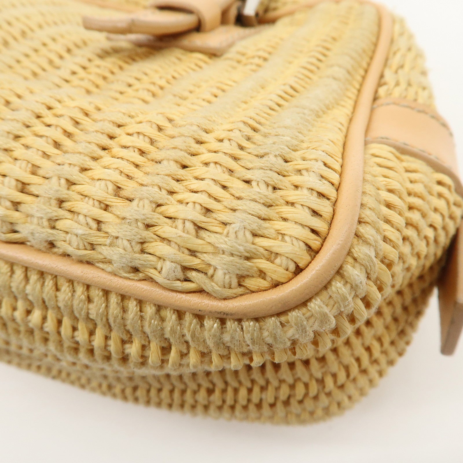 FENDI Raffia Leather Small Boston Hand Shoulder Bag Natural 8BN004