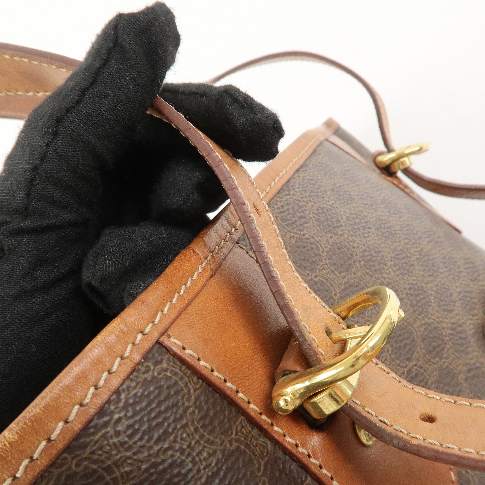 CELINE Macadam PVC Leather Tote Bag Hand Bag Brown