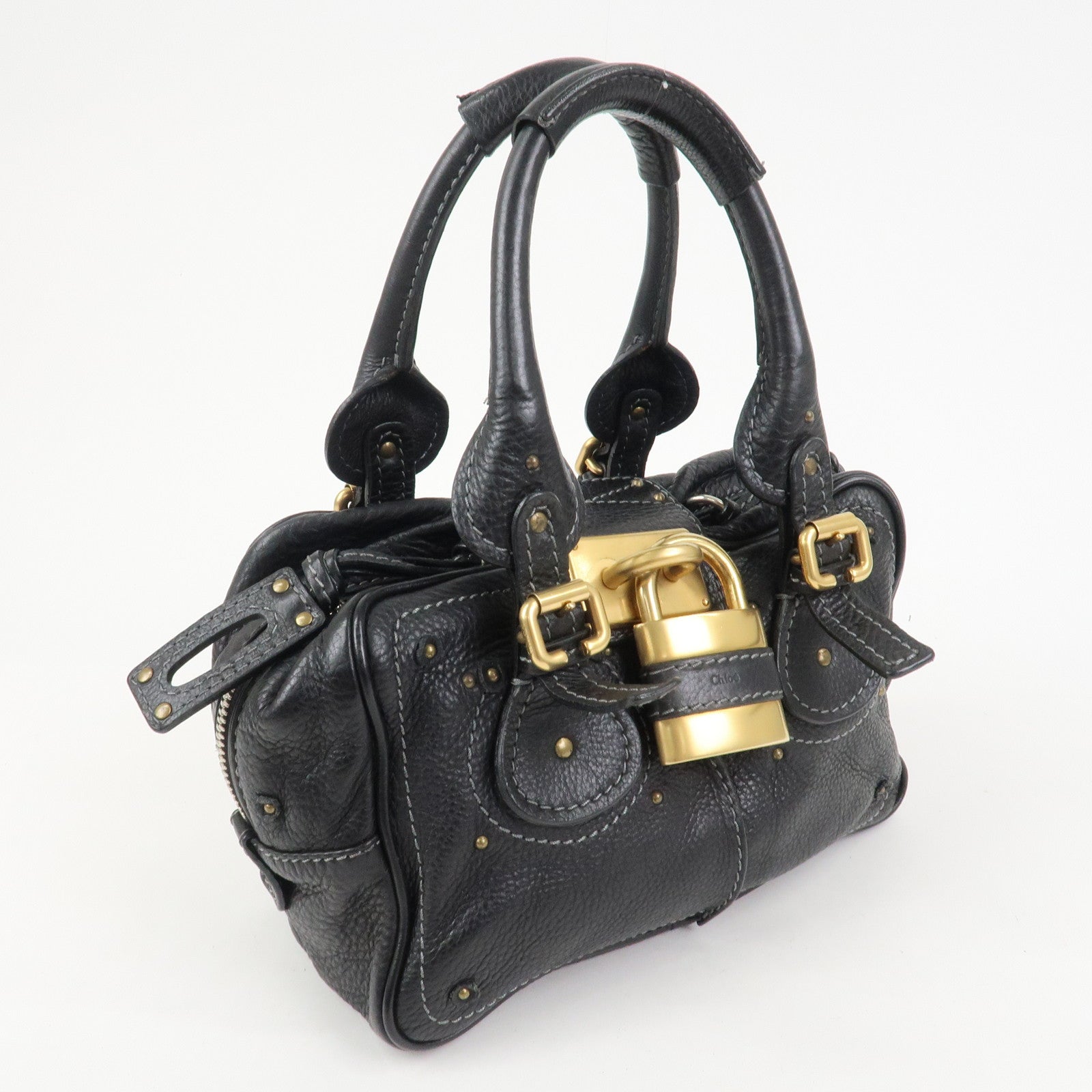 Chloe Paddington Leather Hand Bag Shoulder Bag Boston Bag Black