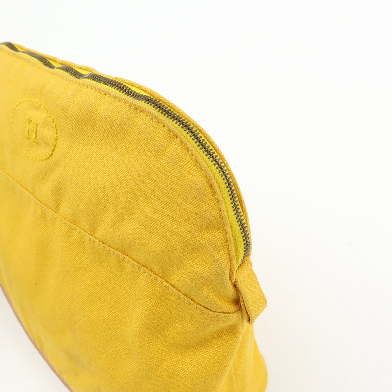 HERMES Bolide MM Canvas Leather Pouch Cosmetic Pouch Yellow