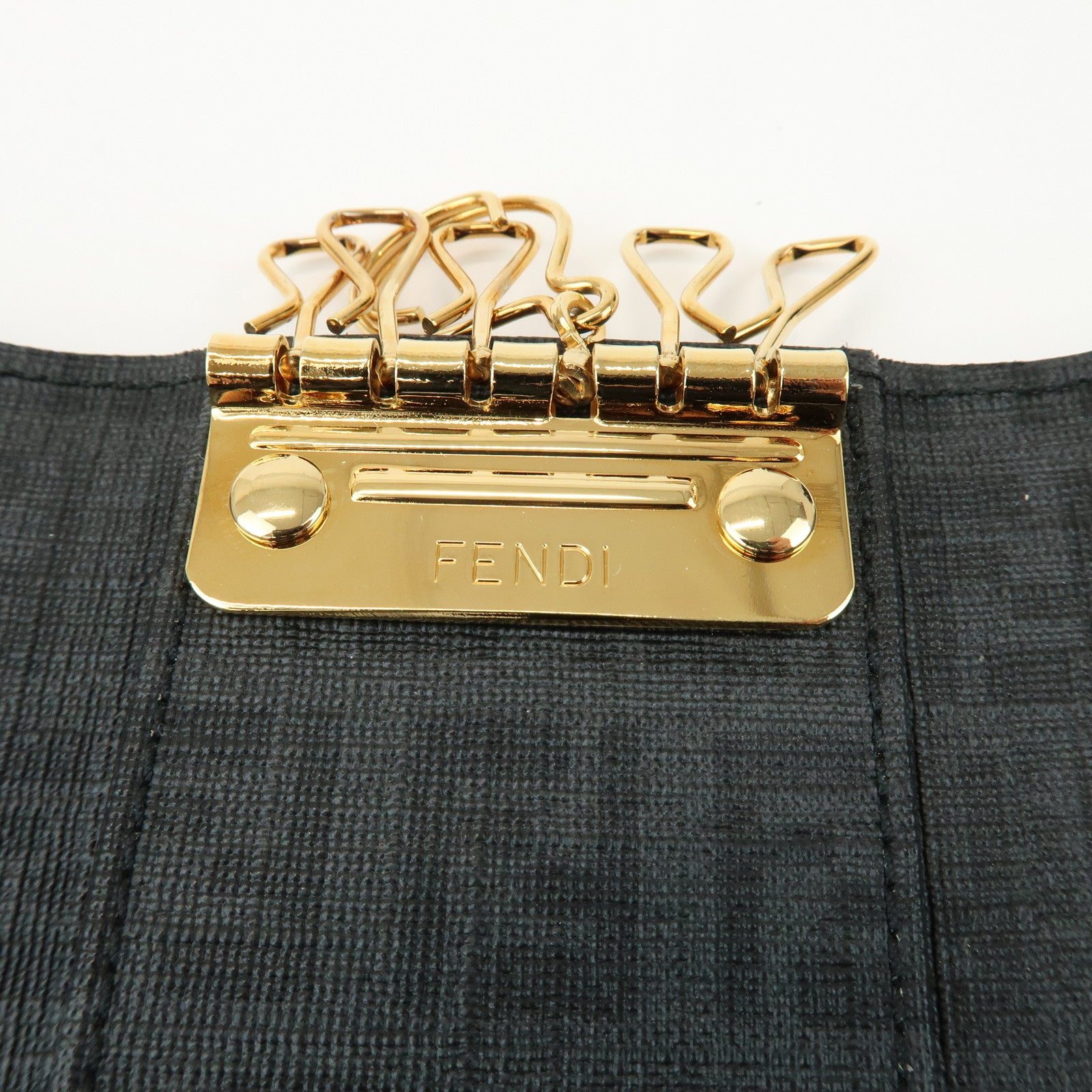 FENDI Zucca PVC Canvas 6 Rings Key Case Key Holder Black 8AP079
