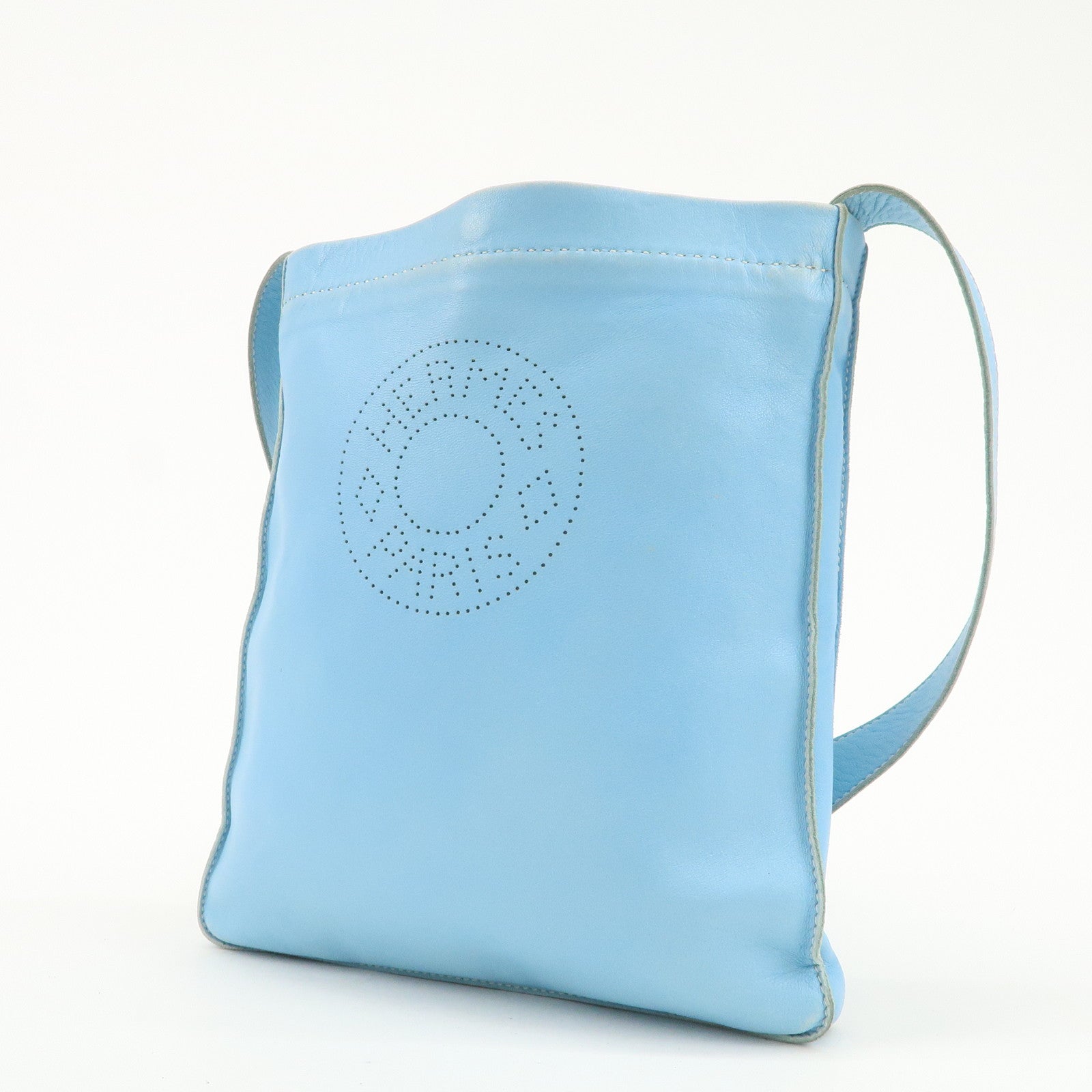 HERMES Lamb Skin Clou de Selle Shoulder Bag Crossbody Bag Blue