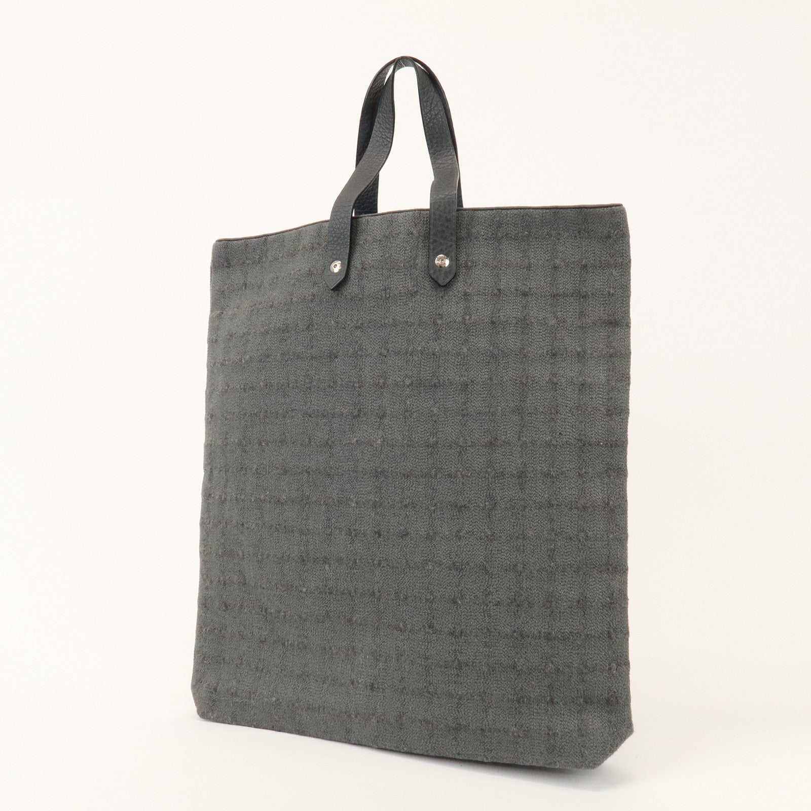 HERMES Amedaba GM Canvas Leather Tote Bag Hand Bag Grey