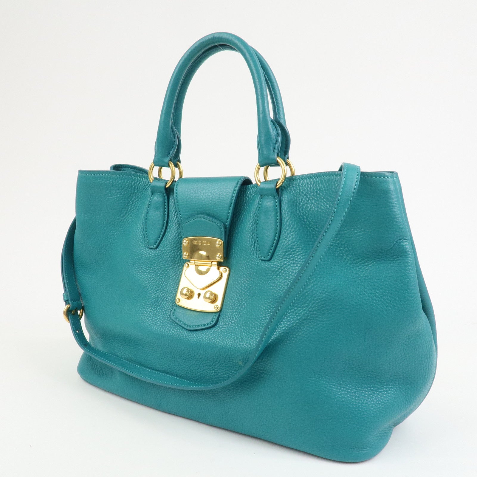 MIU MIU Logo Leather Shoulder Bag Hand Bag Green