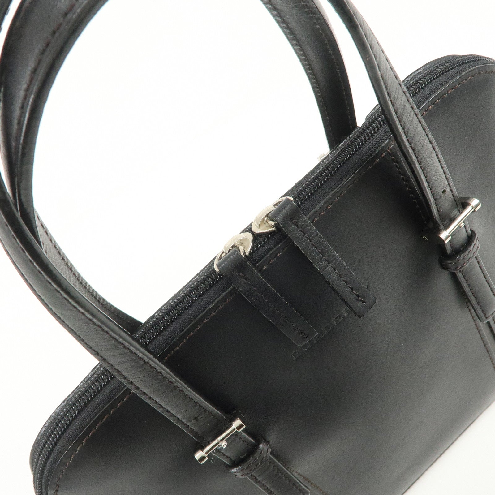 BURBERRY Logo Leather Hand Bag Black