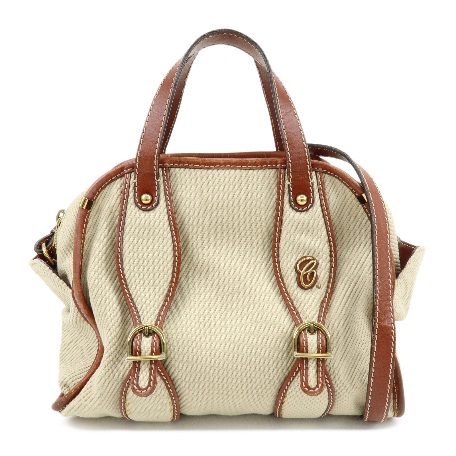 Chloe Susan Cotton Leather 2Way Bag Shoulder Bag Beige Brown