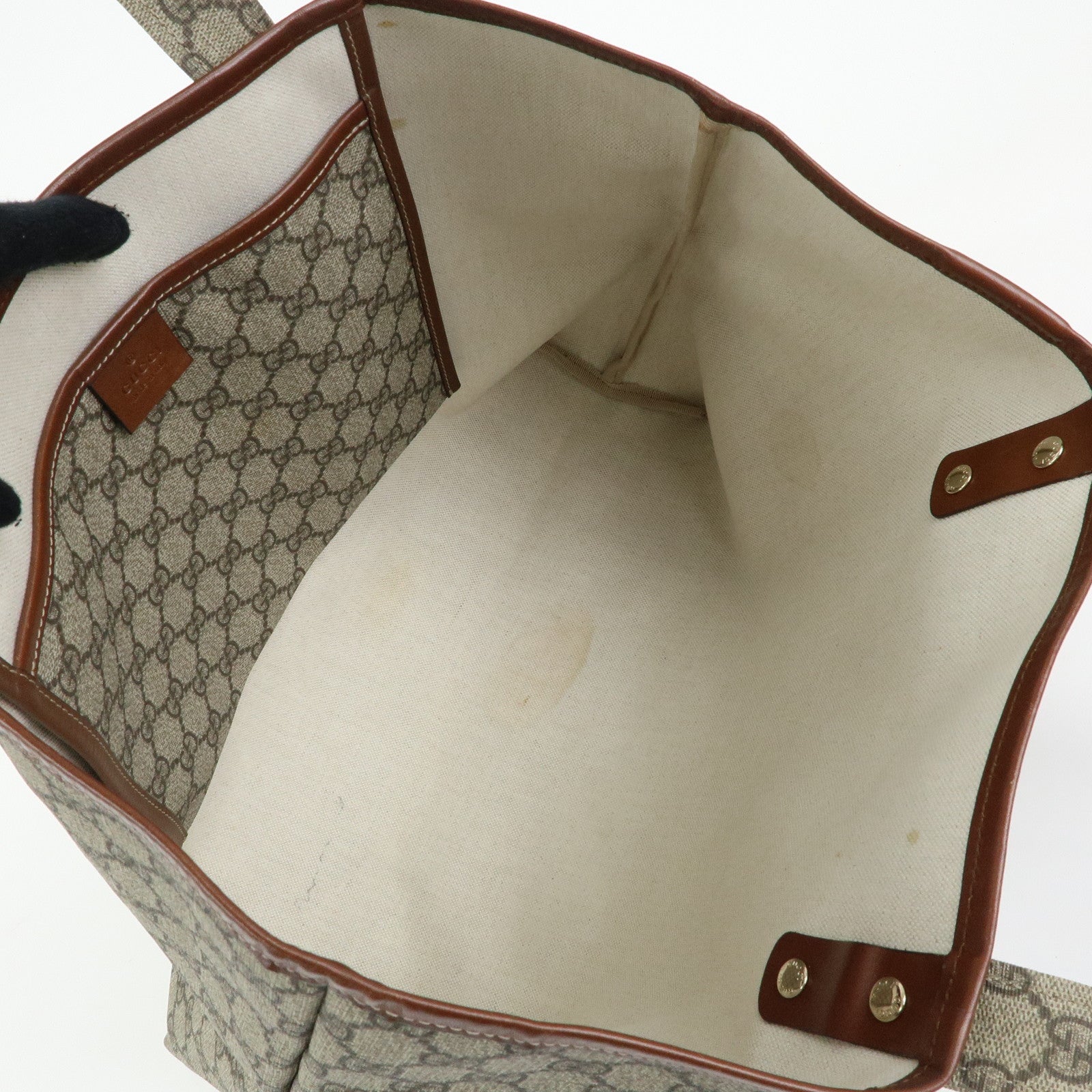 GUCCI GG Supreme Leather Sherry Tote Bag Beige Brown 211134