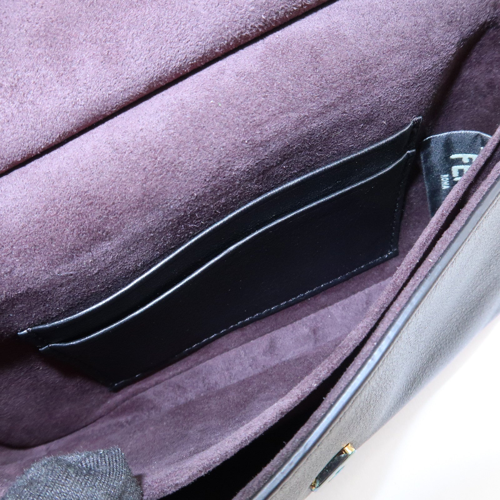 FENDI Leather Double Micro Baguette Shoulder Hand Bag Black 8M0371