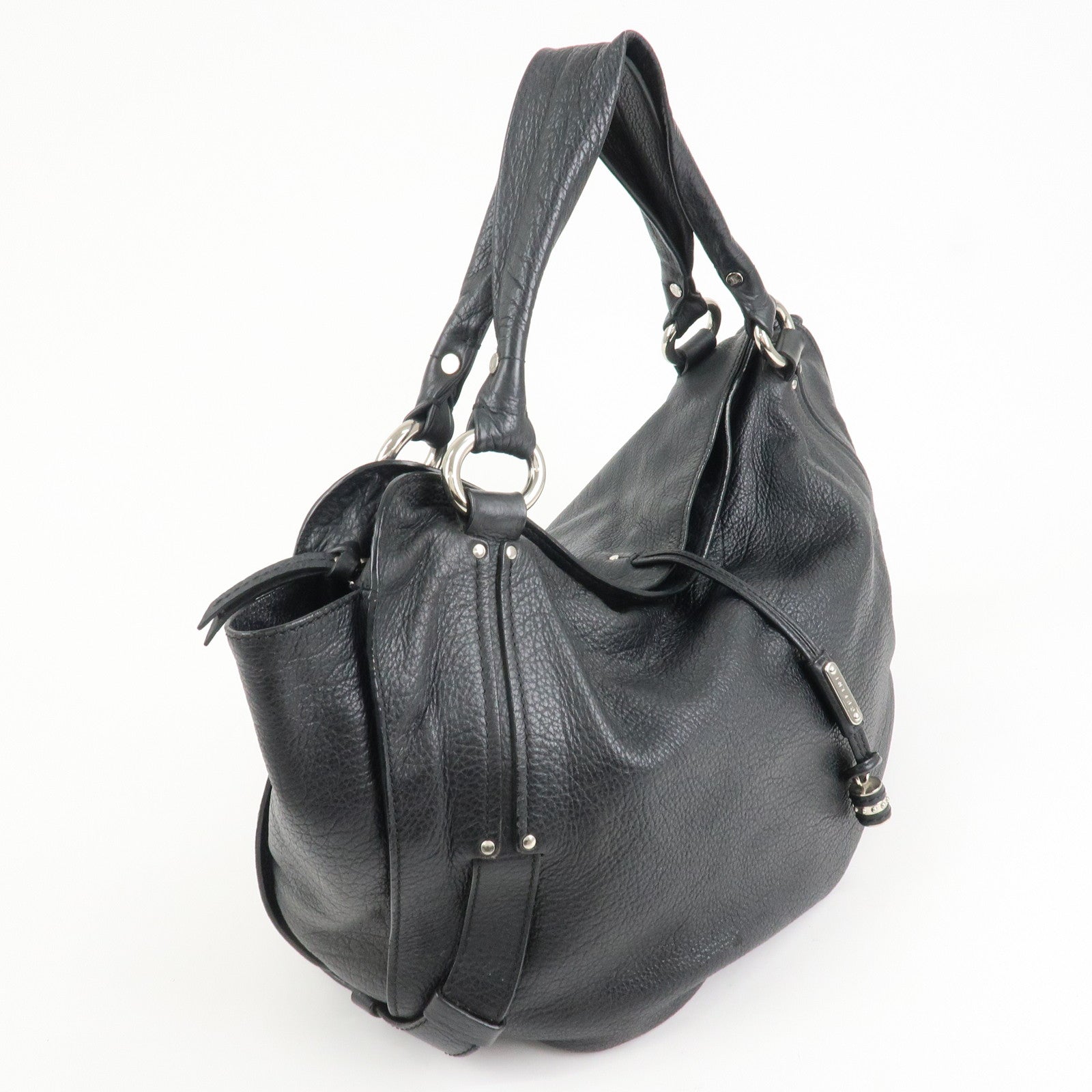 CELINE  Leather Hand Bag Shoulder Bag Black Silver HDW Used
