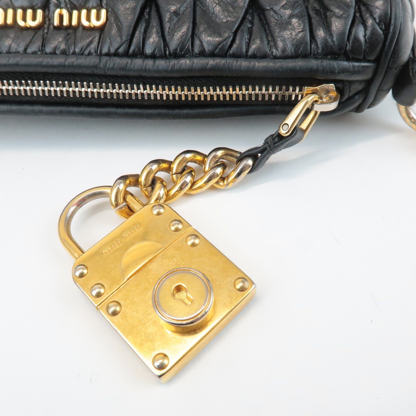 MIU MIU Logo Matelasse Leather Shoulder Bag Black 5N1521