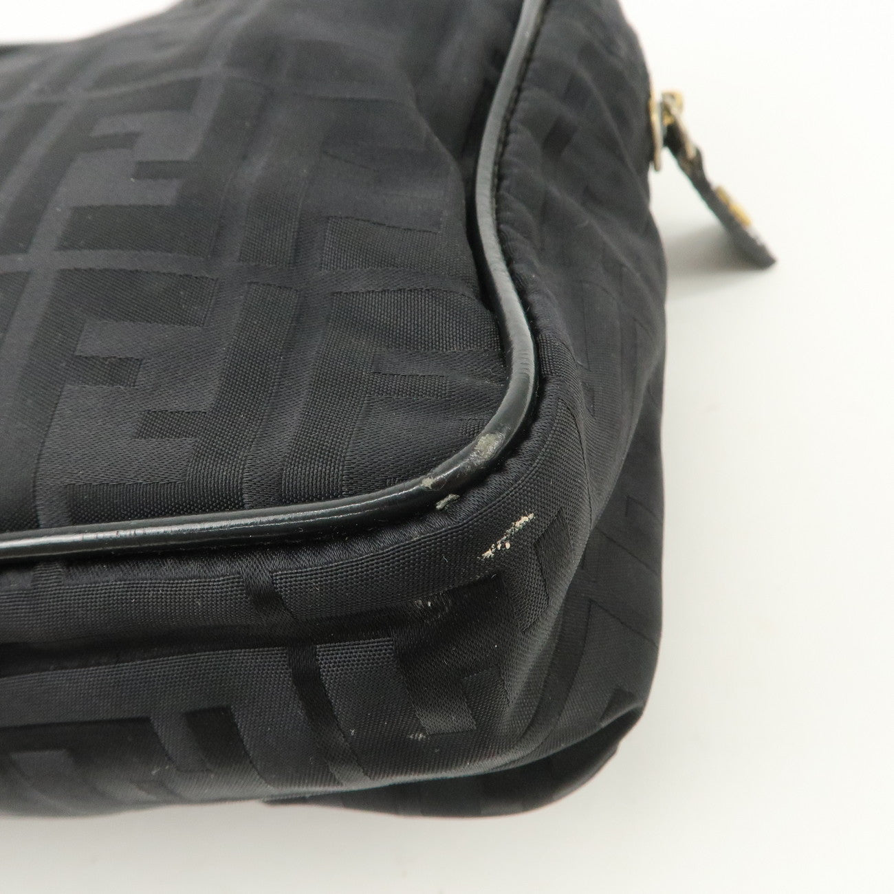 FENDI Zucca Nylon Hand Bag Shoulder Bag Black Gold