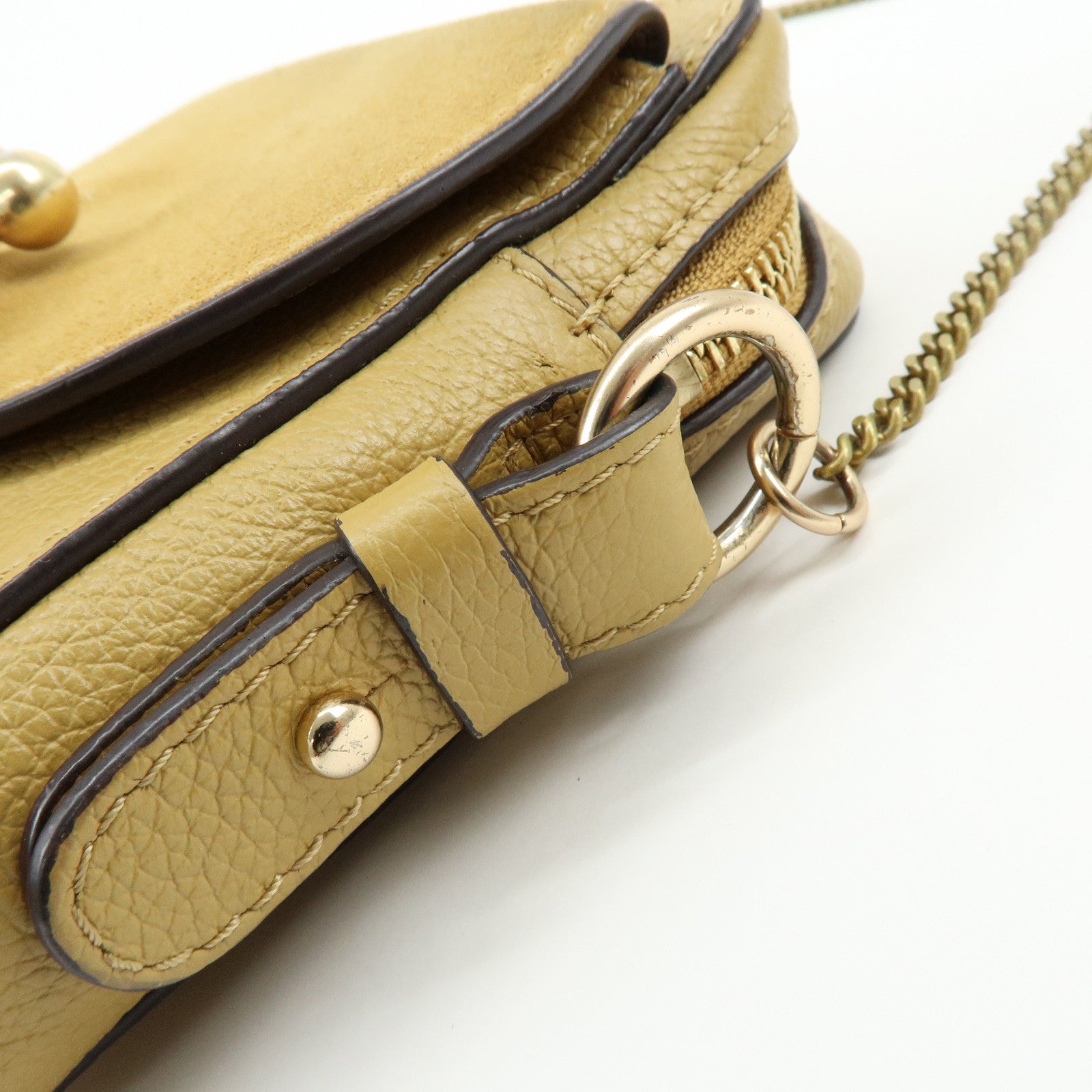 Chloe See by Chloe Leather Suede Chain Shoulder Bag Beige