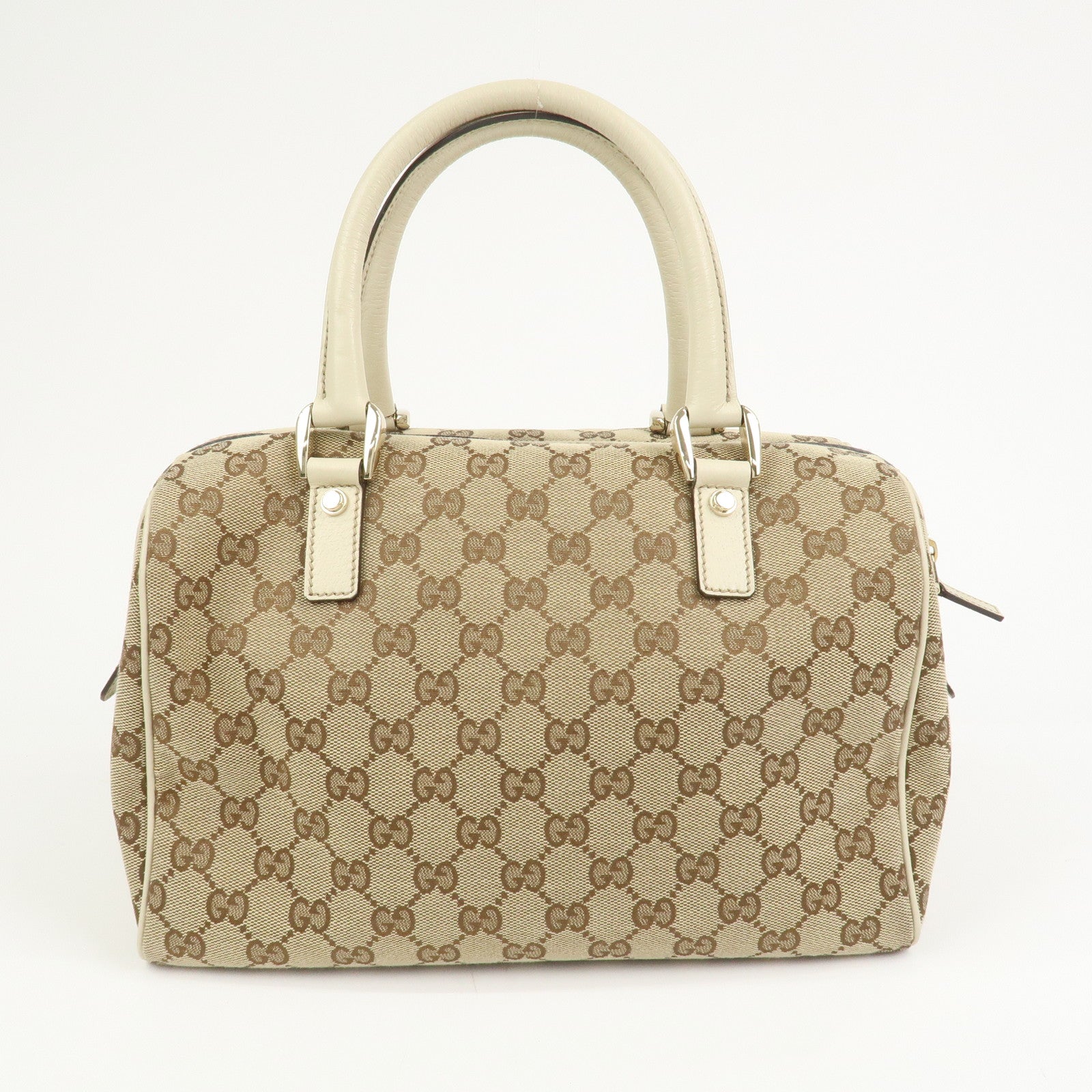 GUCCI GG Canvas Leather Mini Boston Bag Hand Bag Brown Ivory 153026