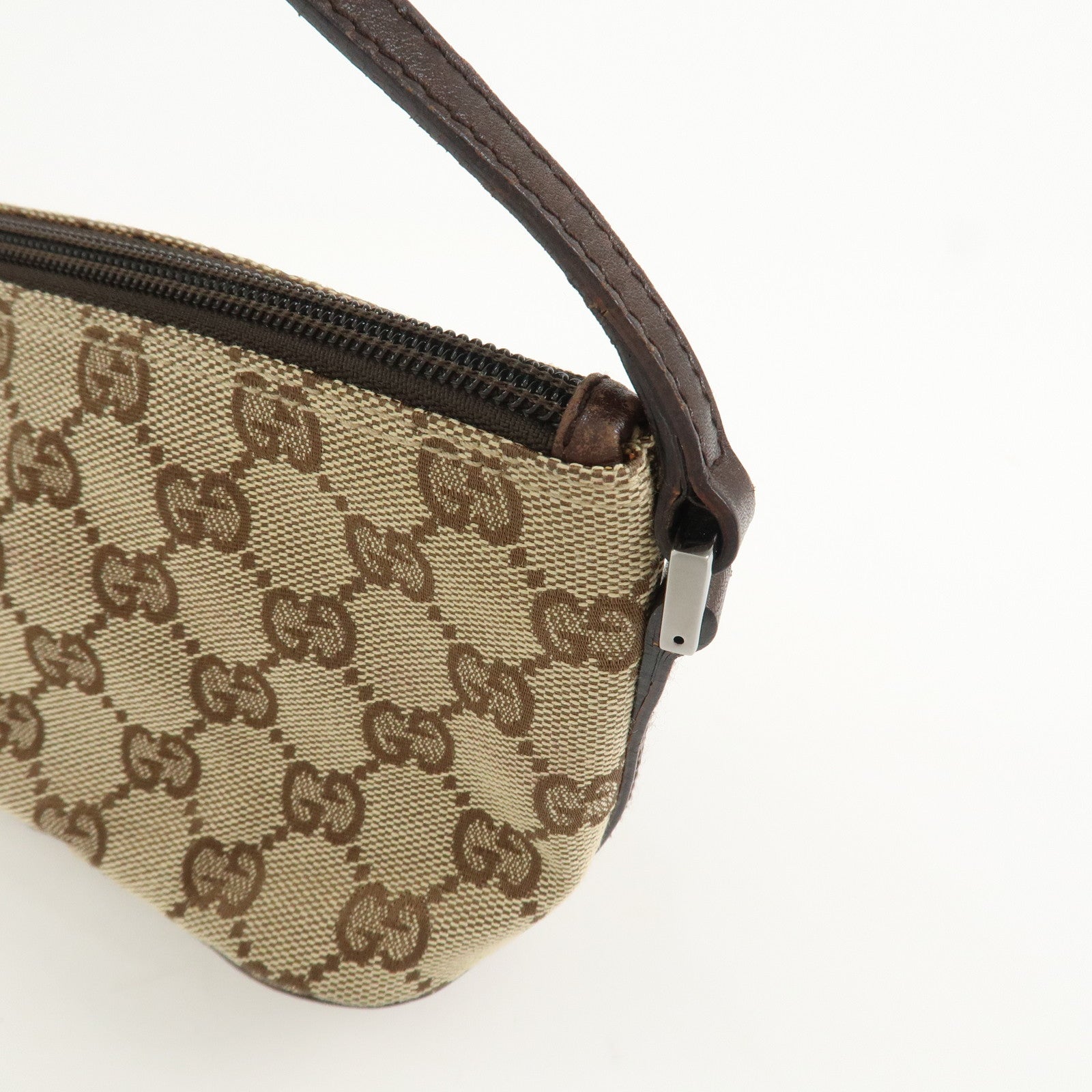 GUCCI Boat Bag GG Canvas Leather Hand Bag Pouch Beige Brown 07198