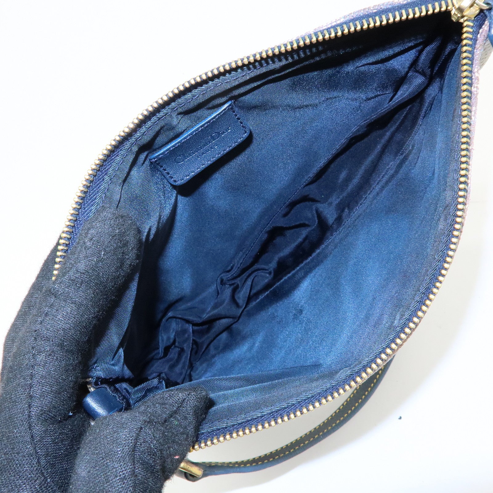 Christian Dior Saddle Trotter Jacquard Leather Shoulder Bag Navy