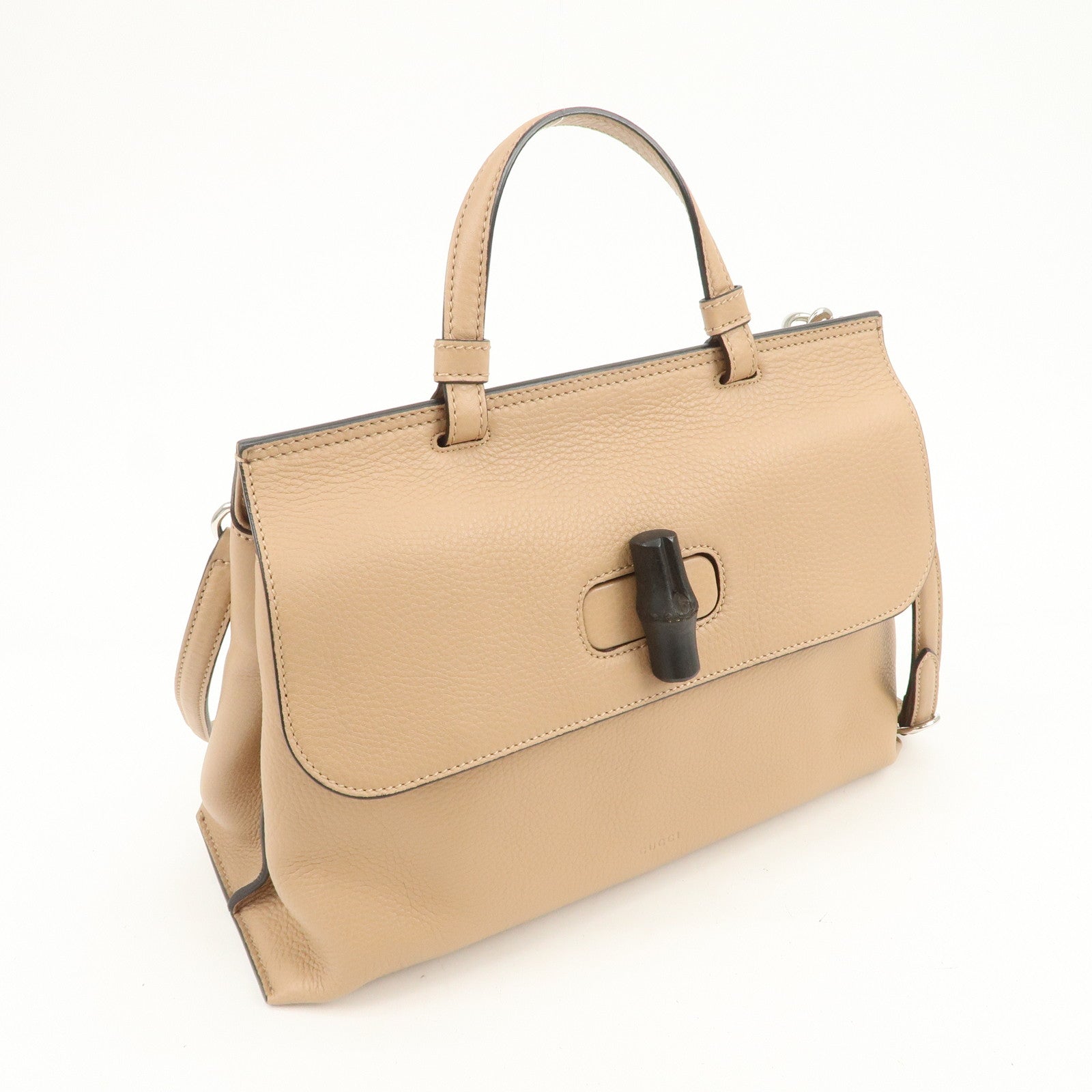 GUCCI Bamboo Leather 2WAY Bag Hand Bag Shoulder Bag Beige 392013