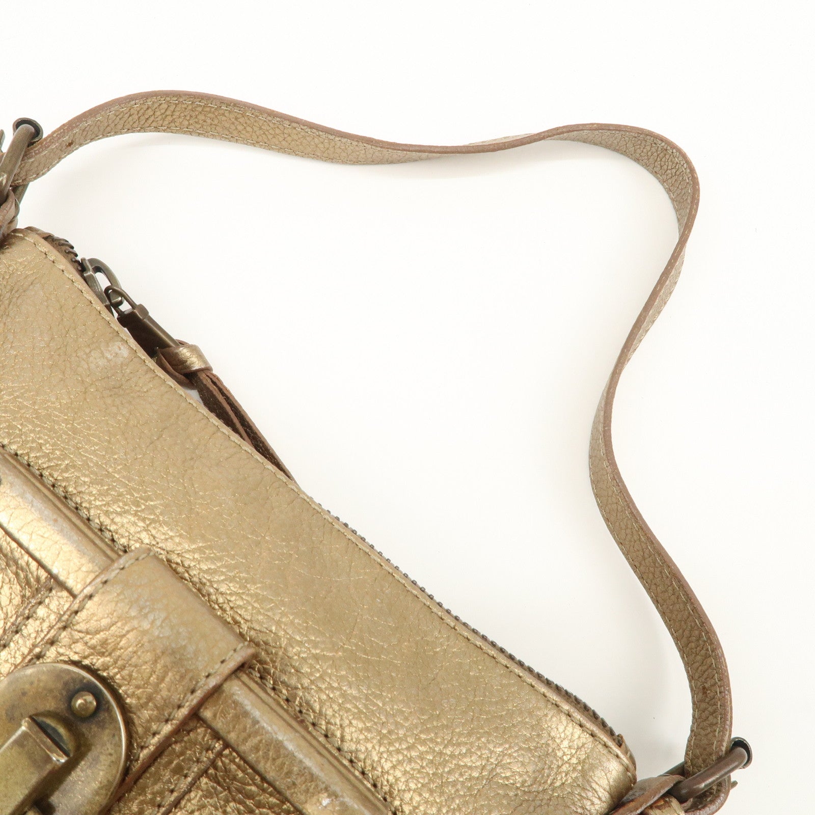 Chloe Logo Leather Shoulder Bag Hand Bag Gold Used