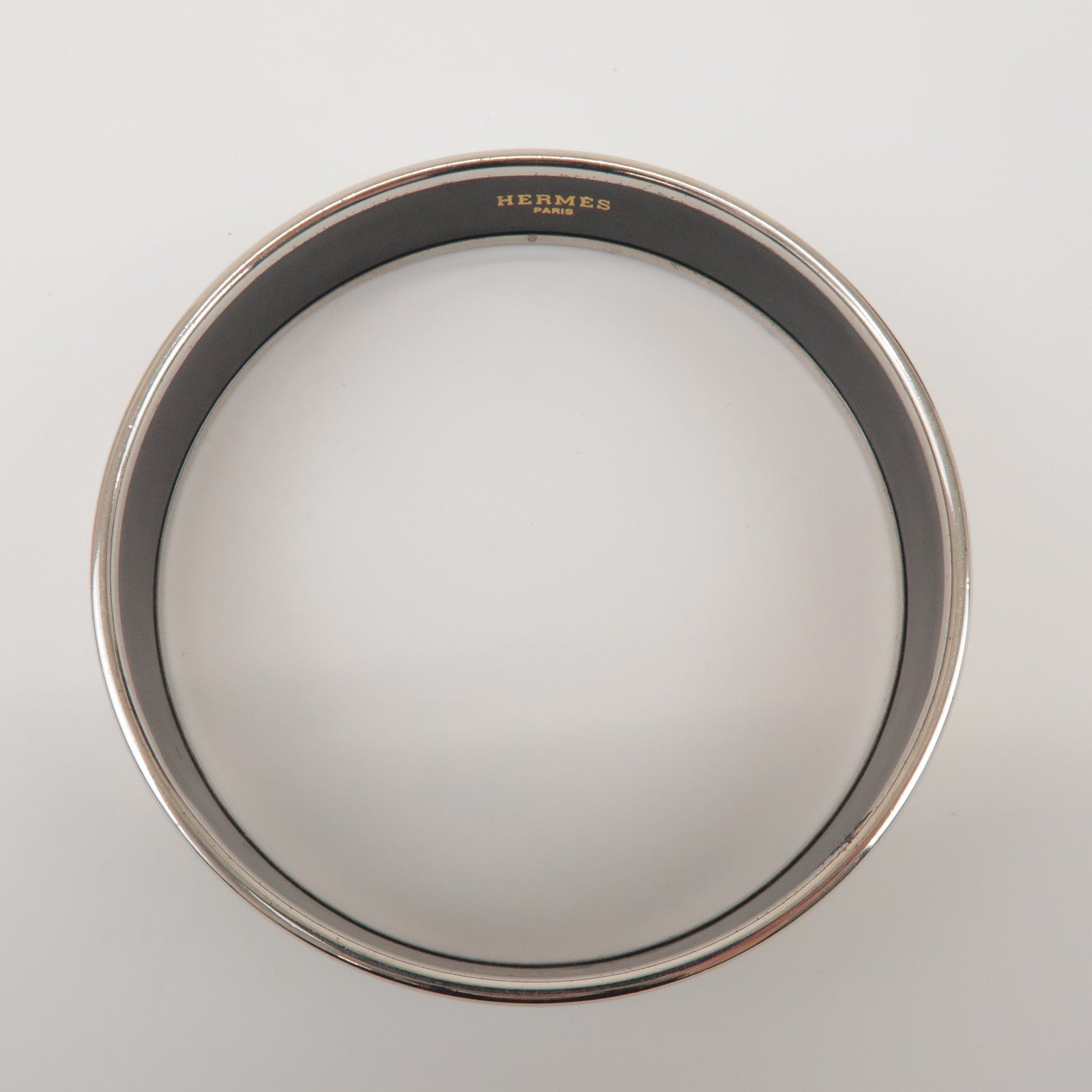 HERMES Email MM Bangle Plated Bracelet Ivory Silver