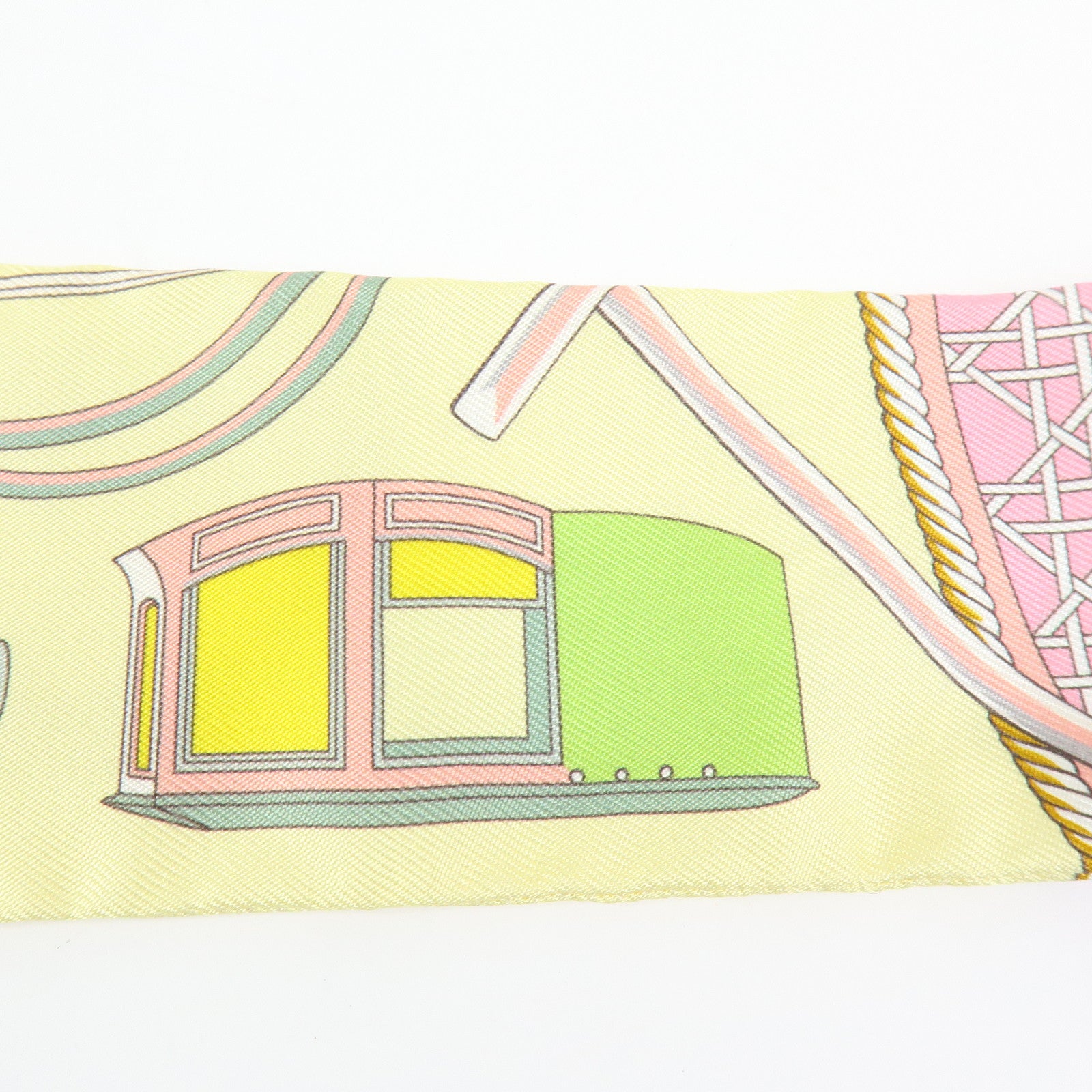 HERMES Silk 100% Twilly Les Voitures a Transformation Yellow Pink