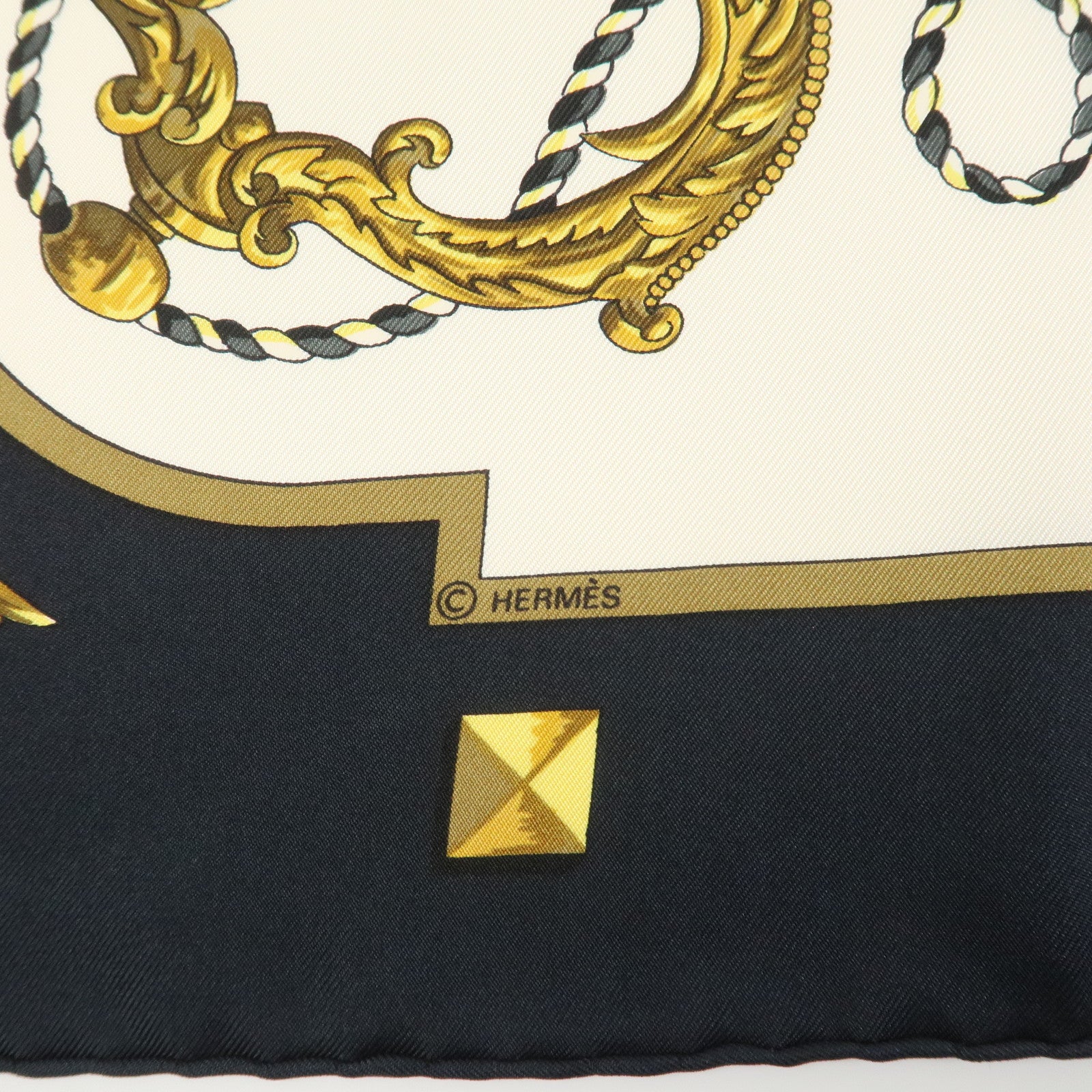 HERMES Carre 90 Silk 100% Scarf LES CLES THE KEYS RARE Black Ivory