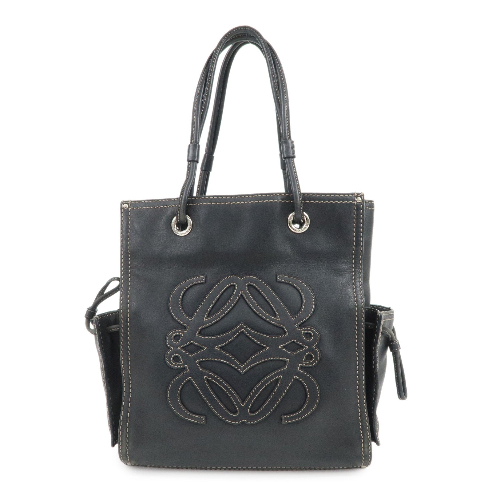 LOEWE Anagram Calf Leather Tote Bag Shoulder Bag Black