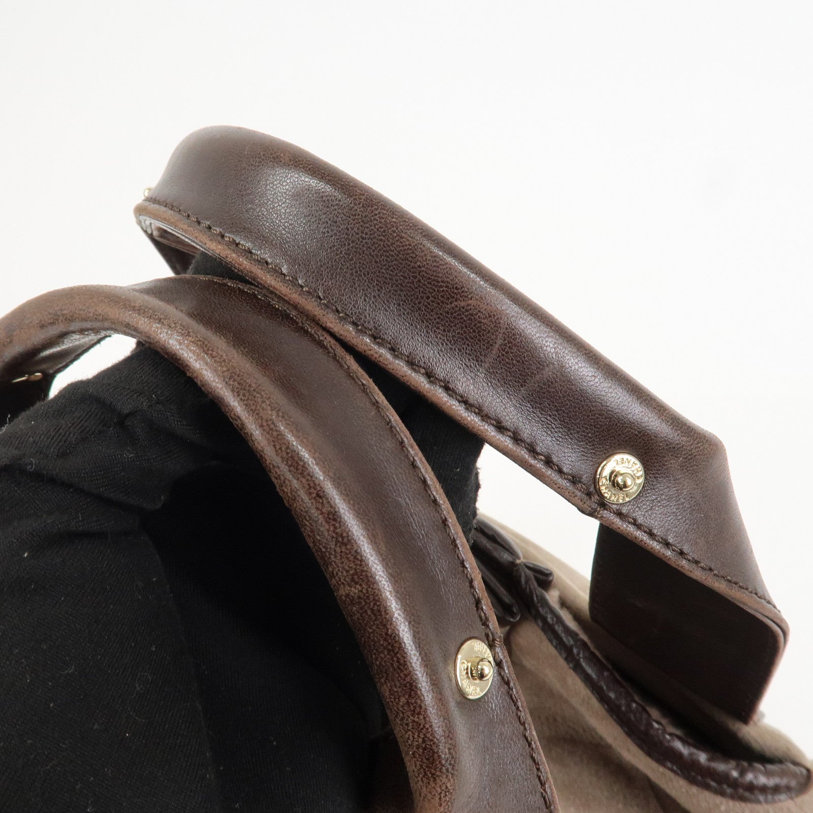 CHANEL COCO Mark Mouton Leather Hand Bag Tote Bag Brown