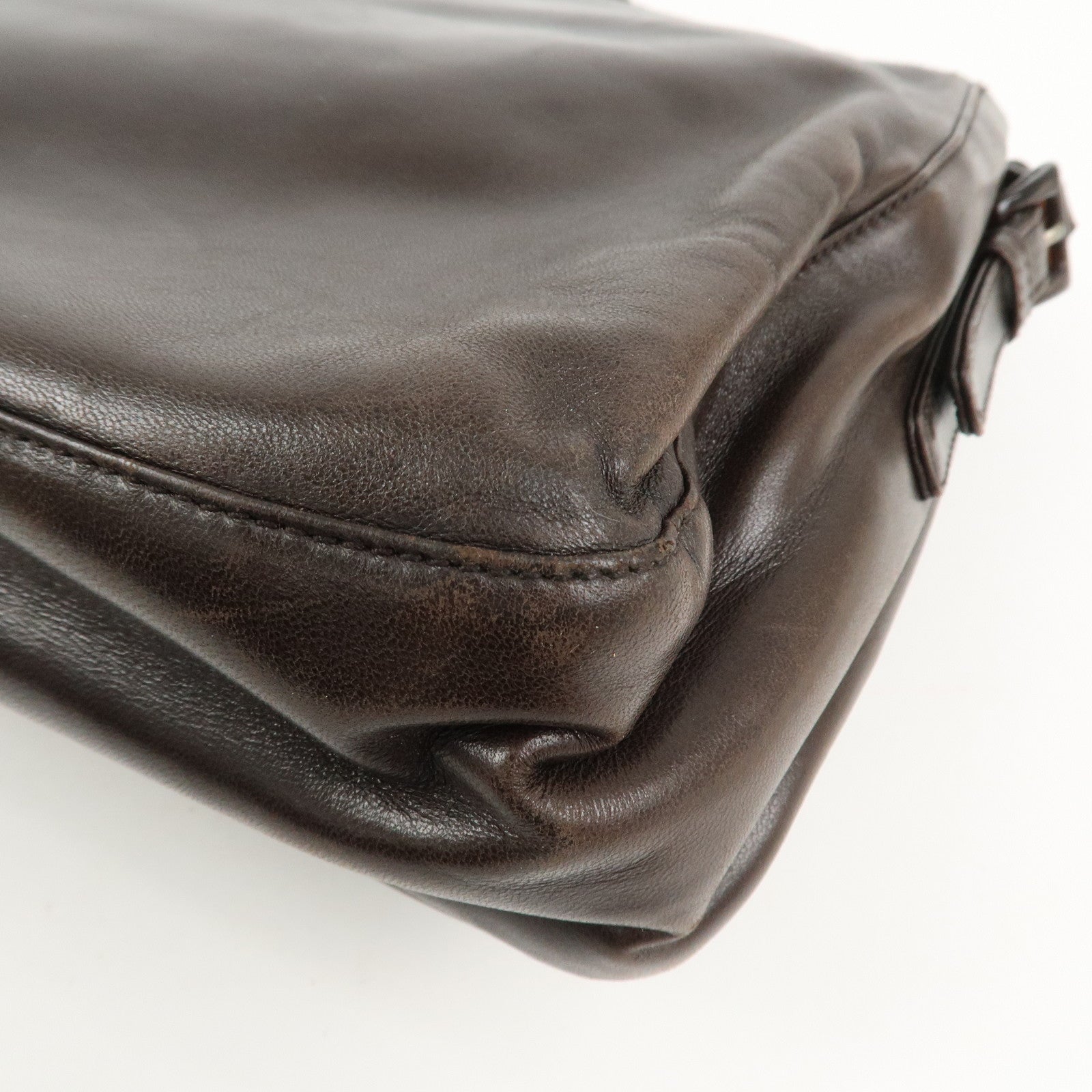 PRADA Logo Suede Leather Plastic Chain Shoulder Bag Brown