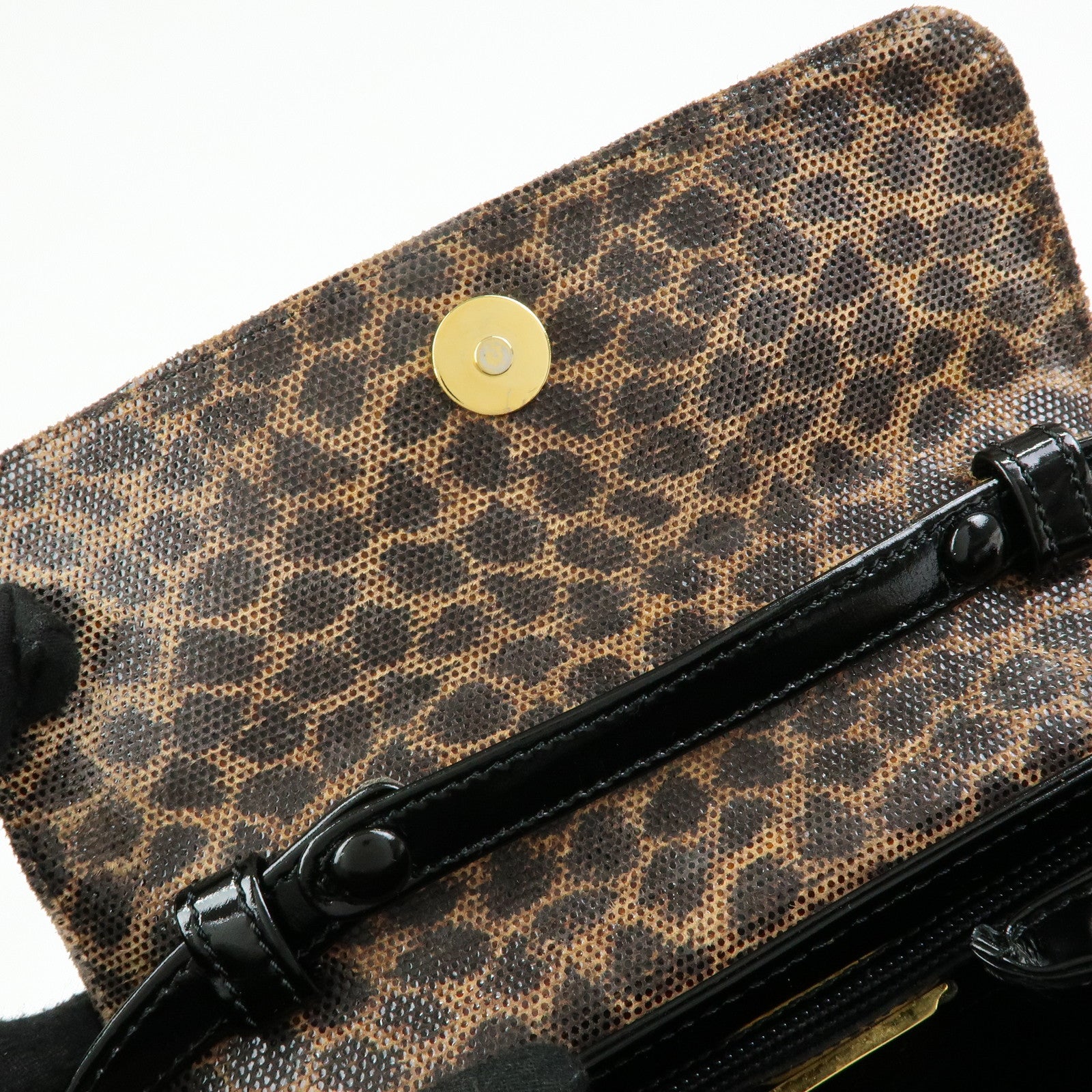 LOEWE Velazquez Patent Leather 2Way Hand Shoulder Bag Leopard Black