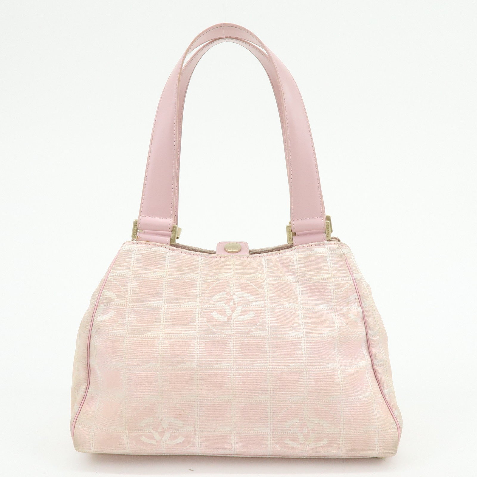 CHANEL New Travel Line Nylon Jacquard Leather Tote Bag Pink